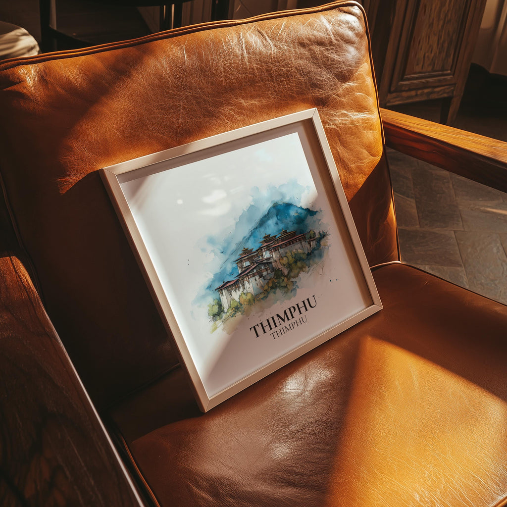 Thimphu Bhutan Watercolor Wall Art Print, Custom Travel Poster, World Locations Keepsake Gift