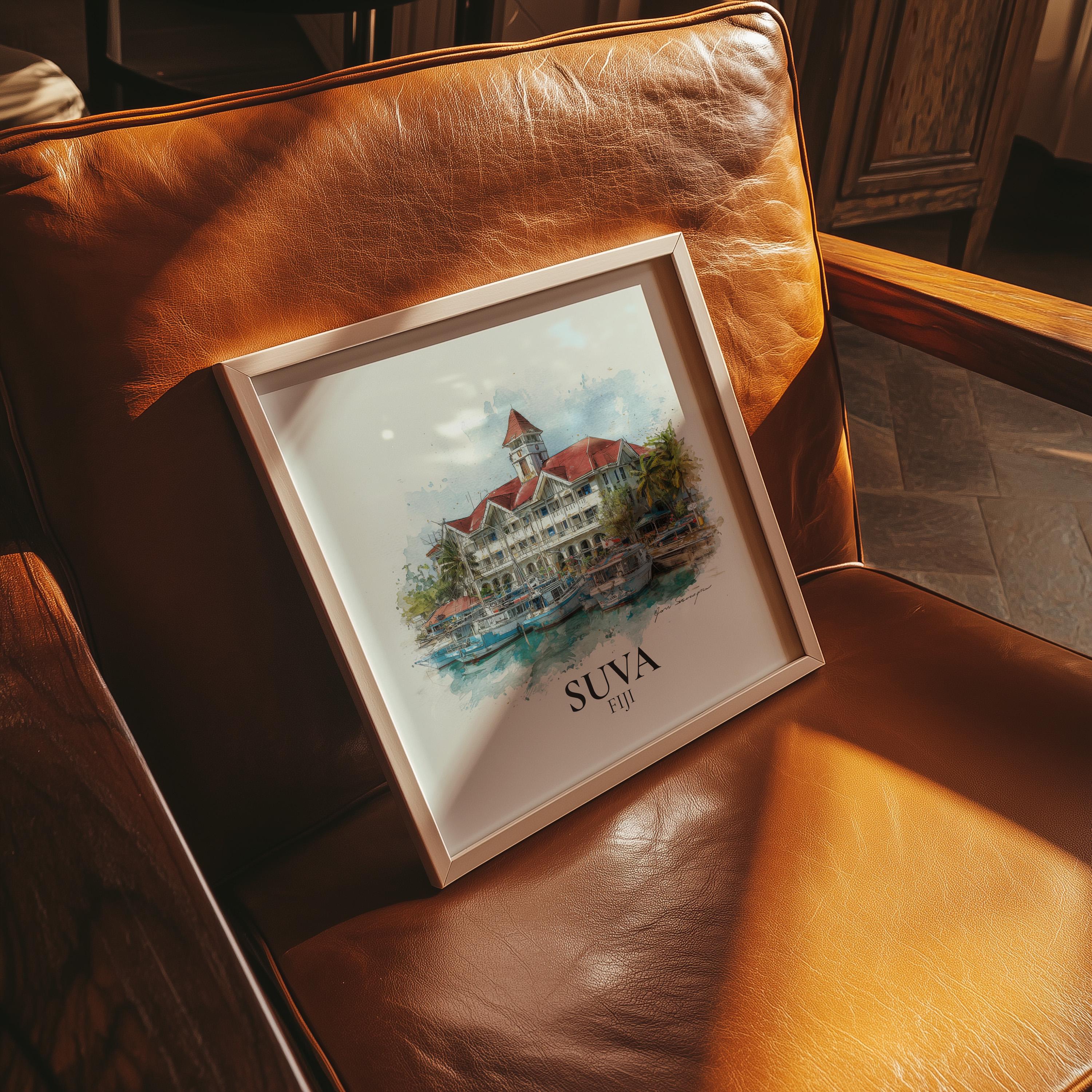 Suva Fiji Watercolor Wall Art Print, Custom Travel Poster, World Locations Keepsake Gift