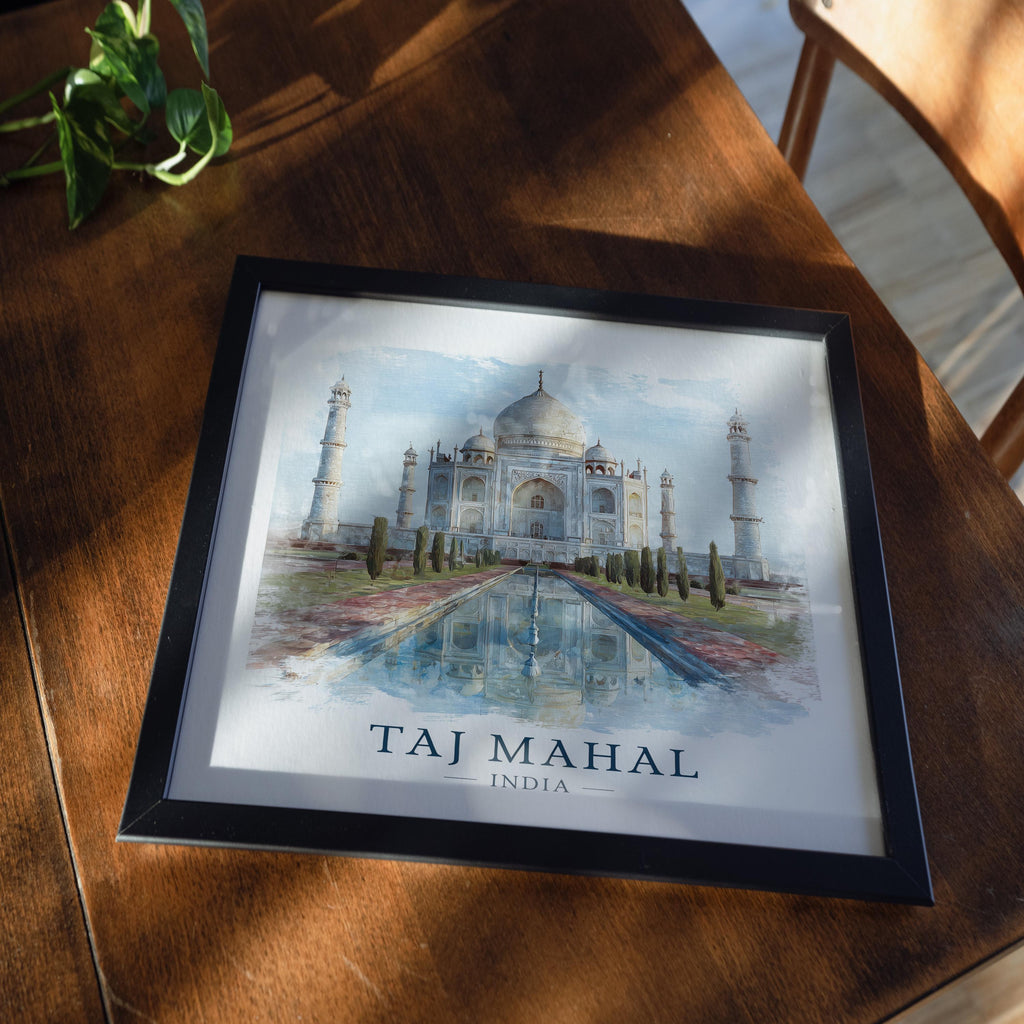 Taj Mahal India Watercolor Wall Art Print, Custom Travel Poster, World Locations Keepsake Gift