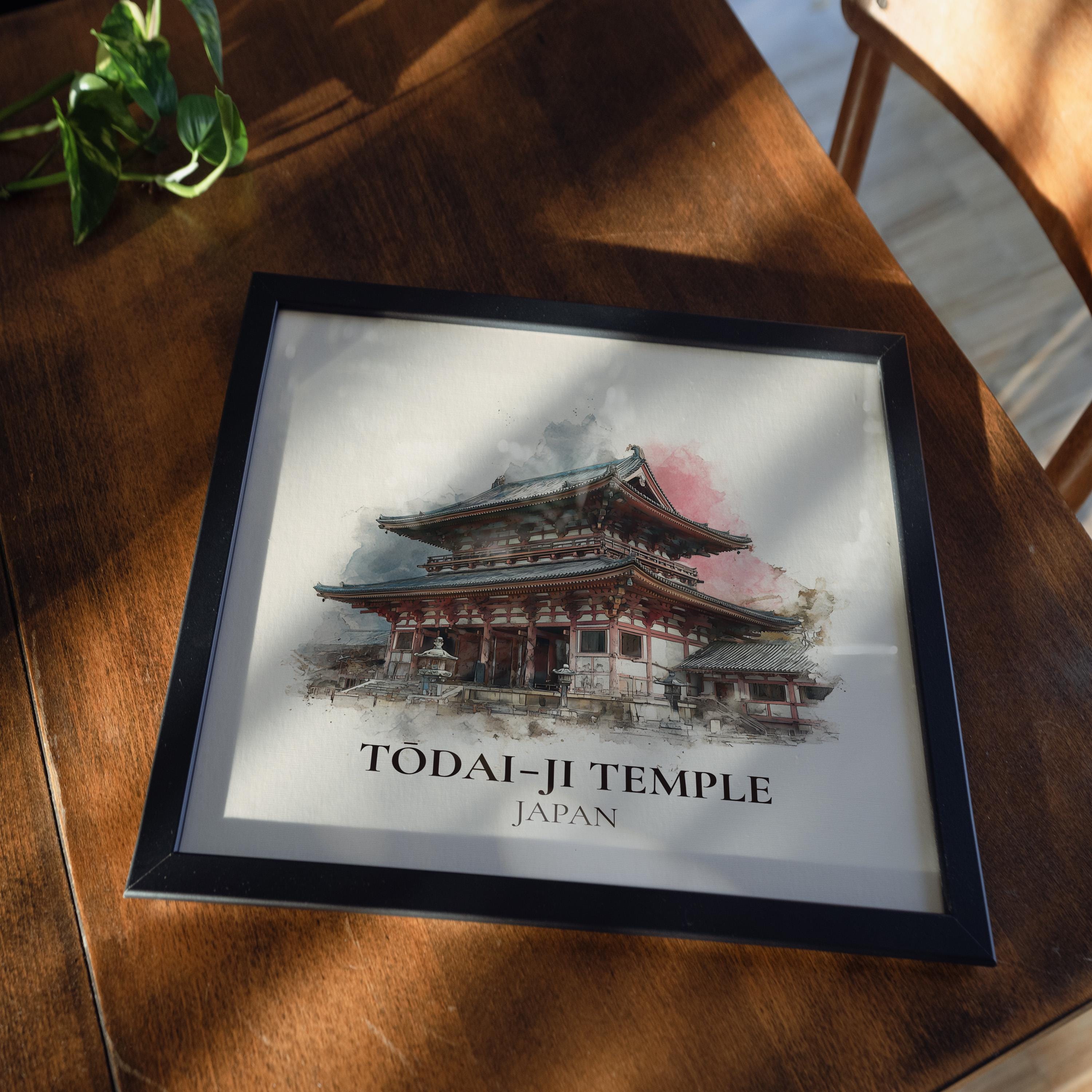 Todai-ji Temple Japan Watercolor Wall Art Print, Custom Travel Poster, World Locations Keepsake Gift
