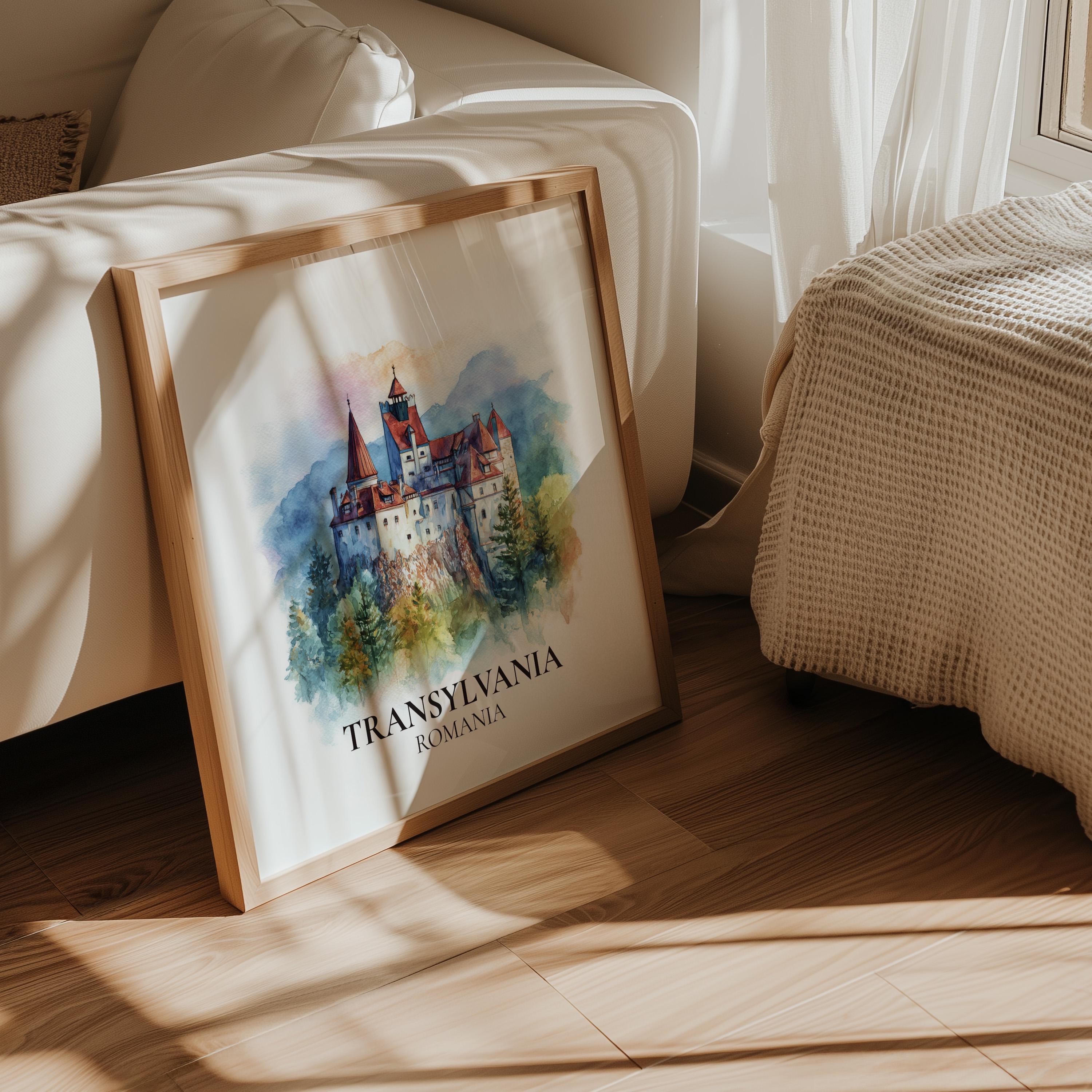 Transylvania Romania Watercolor Wall Art Print, Custom Travel Poster, World Locations Keepsake Gift