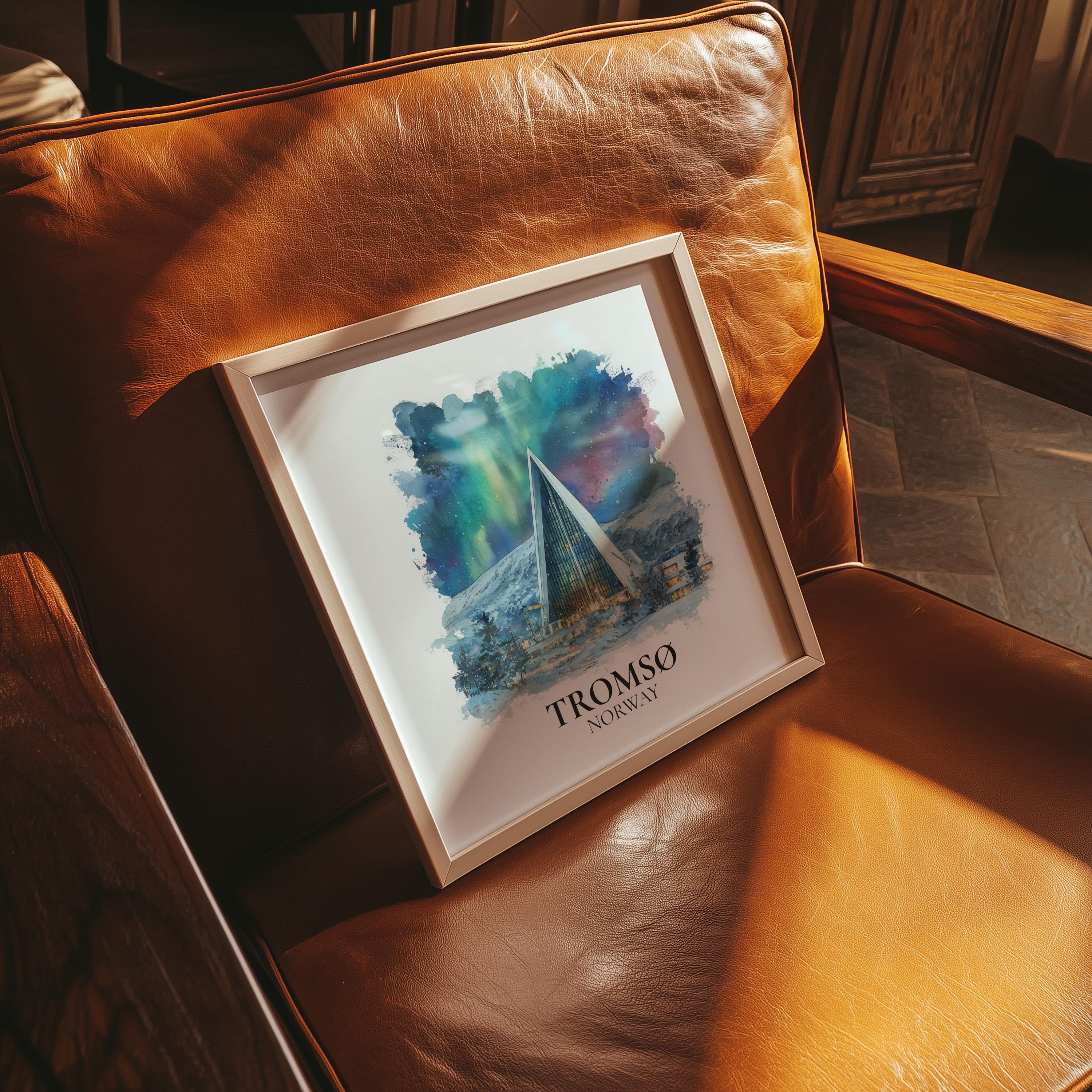 Tromso Norway Watercolor Wall Art Print, Custom Travel Poster, World Locations Keepsake Gift