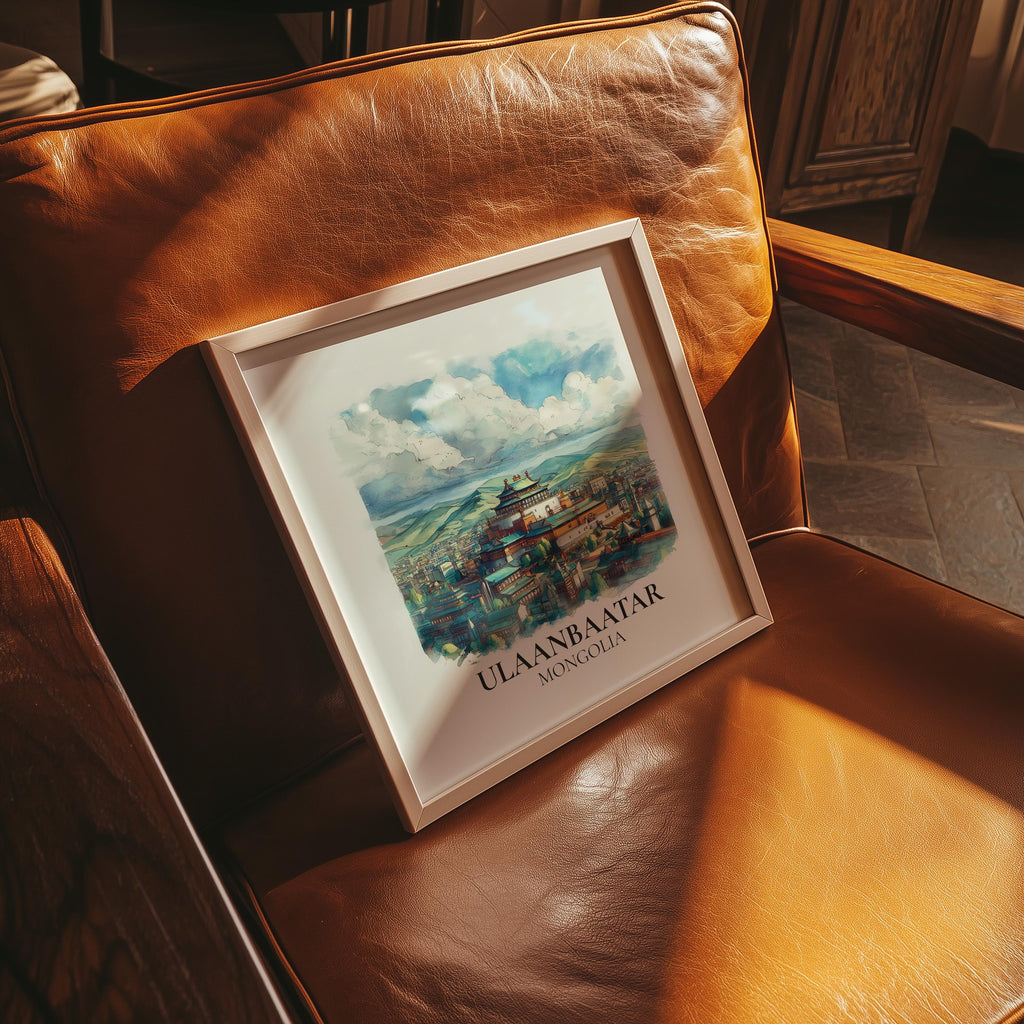 Ulaanbaatar Mongolia Watercolor Wall Art Print, Custom Travel Poster, World Locations Keepsake Gift