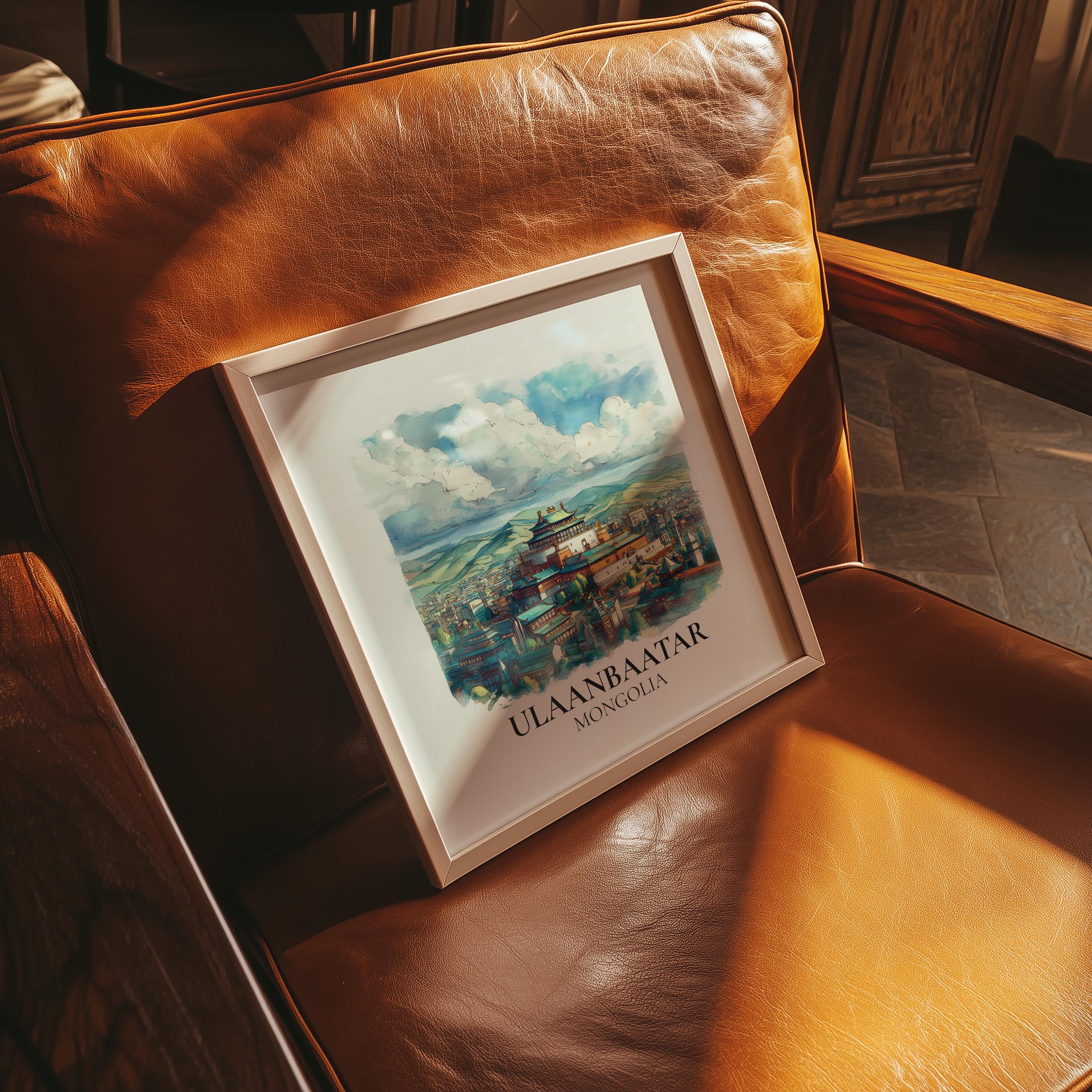 Ulaanbaatar Mongolia Watercolor Wall Art Print, Custom Travel Poster, World Locations Keepsake Gift