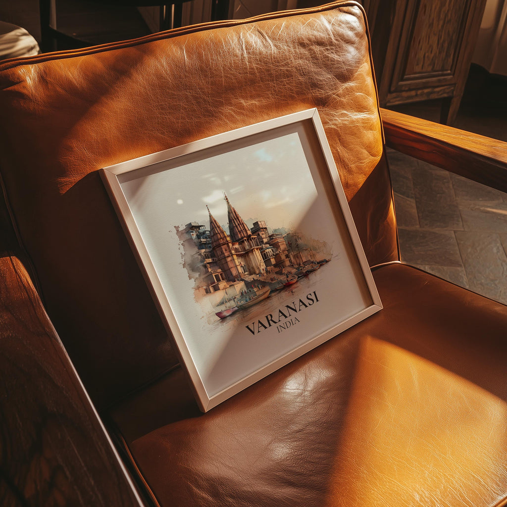 Varanasi India Watercolor Wall Art Print, Custom Travel Poster, World Locations Keepsake Gift