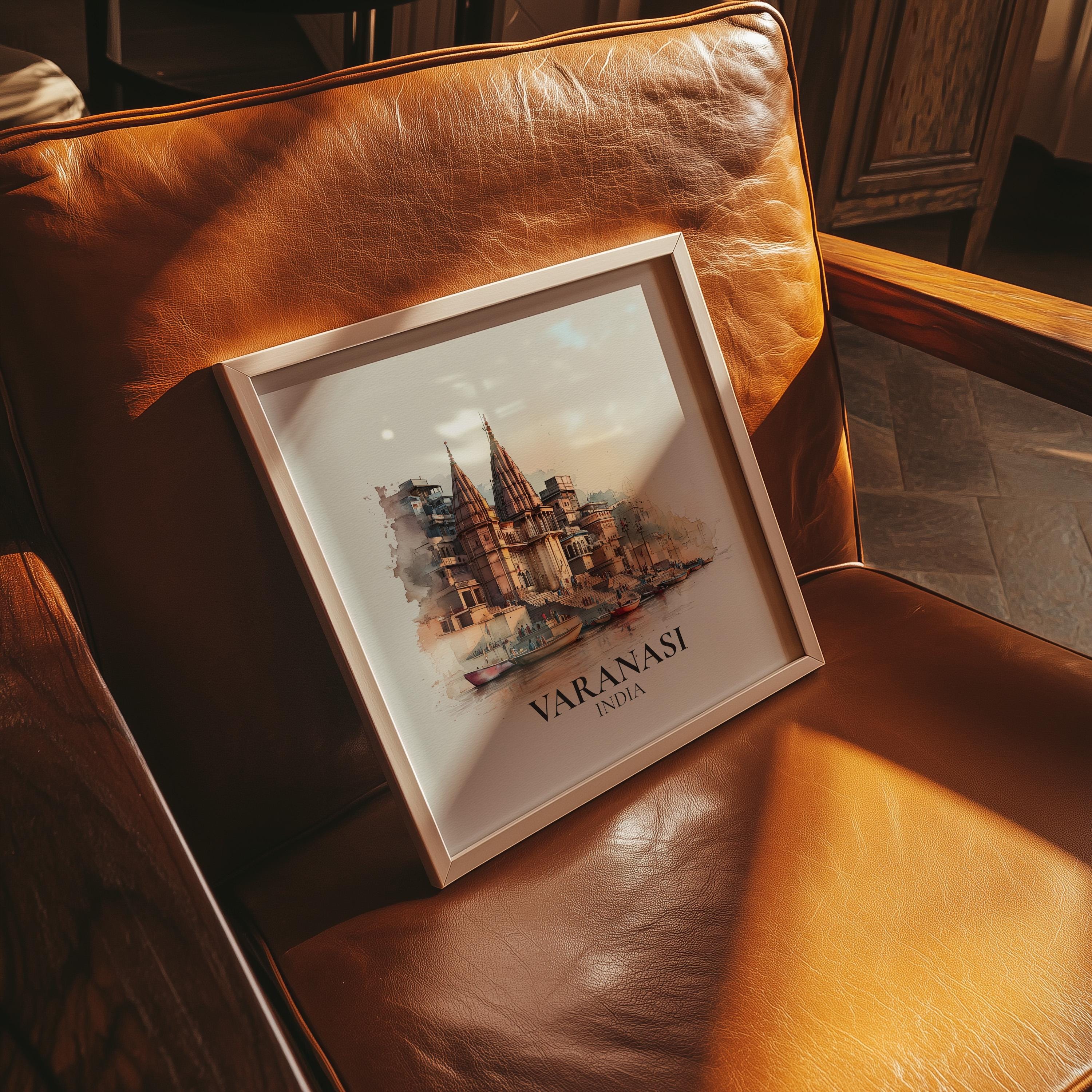 Varanasi India Watercolor Wall Art Print, Custom Travel Poster, World Locations Keepsake Gift