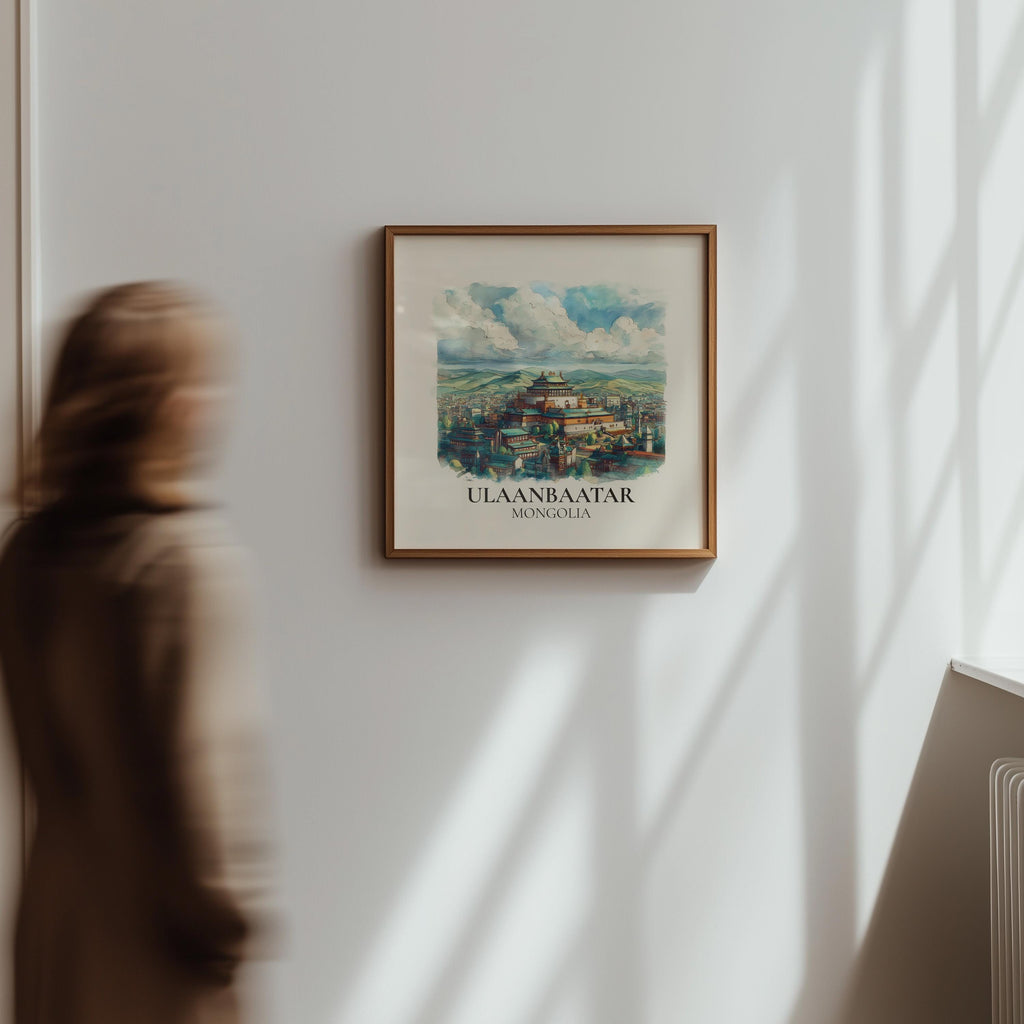 Ulaanbaatar Mongolia Watercolor Wall Art Print, Custom Travel Poster, World Locations Keepsake Gift