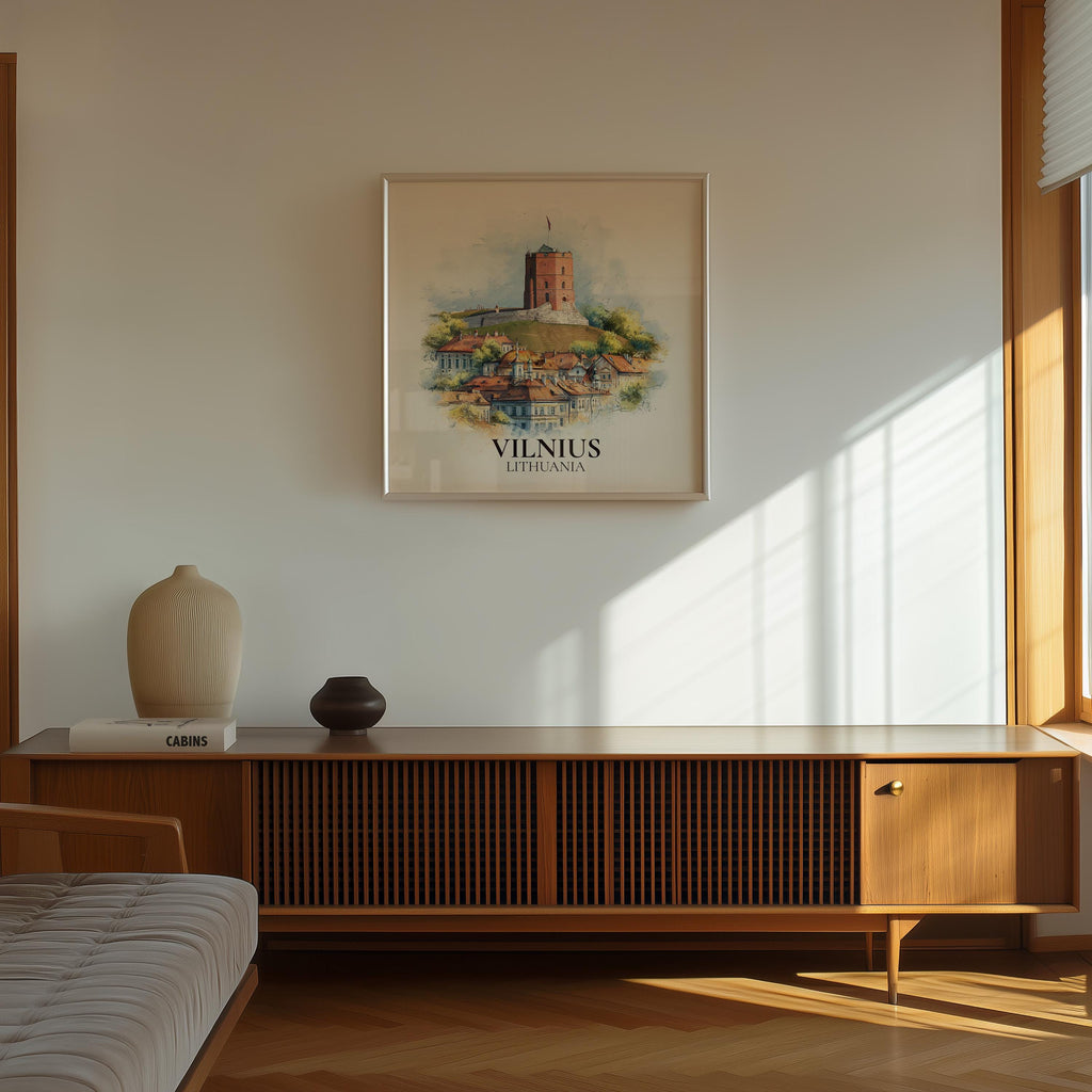 Vilnius Lithuania Watercolor Wall Art Print, Custom Travel Poster, World Locations Keepsake Gift