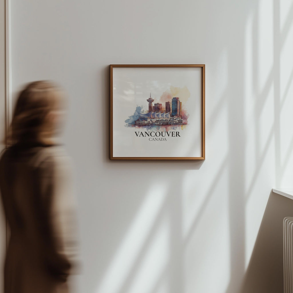 Vancouver Canada Watercolor Wall Art Print, Custom Travel Poster, World Locations Keepsake Gift