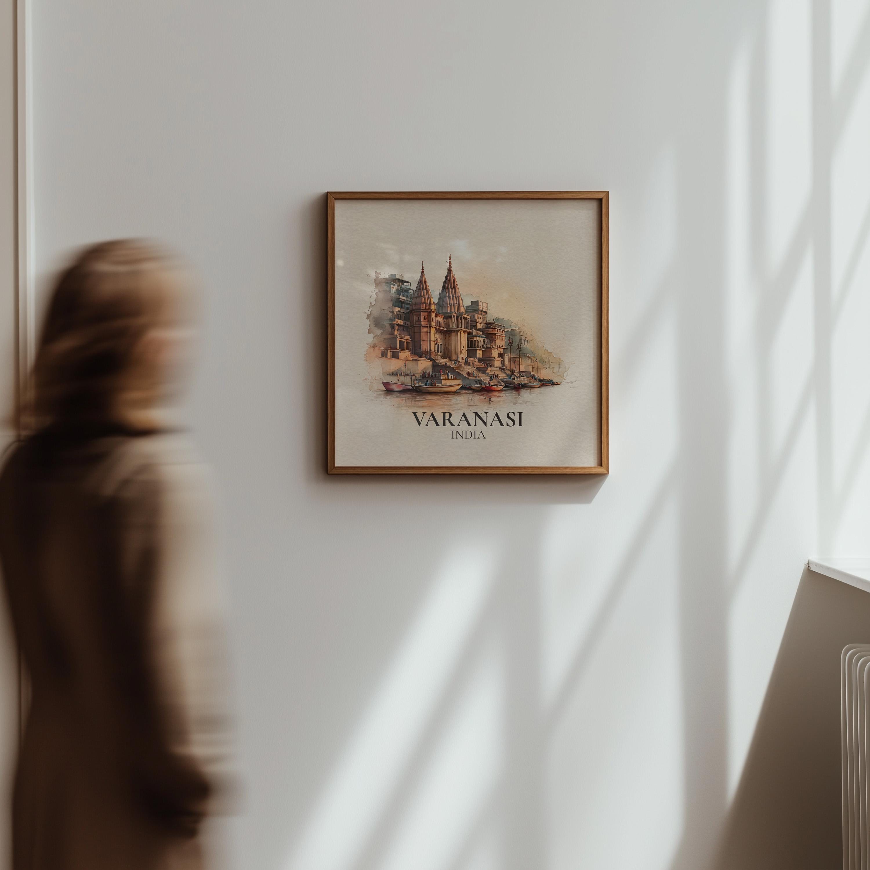 Varanasi India Watercolor Wall Art Print, Custom Travel Poster, World Locations Keepsake Gift