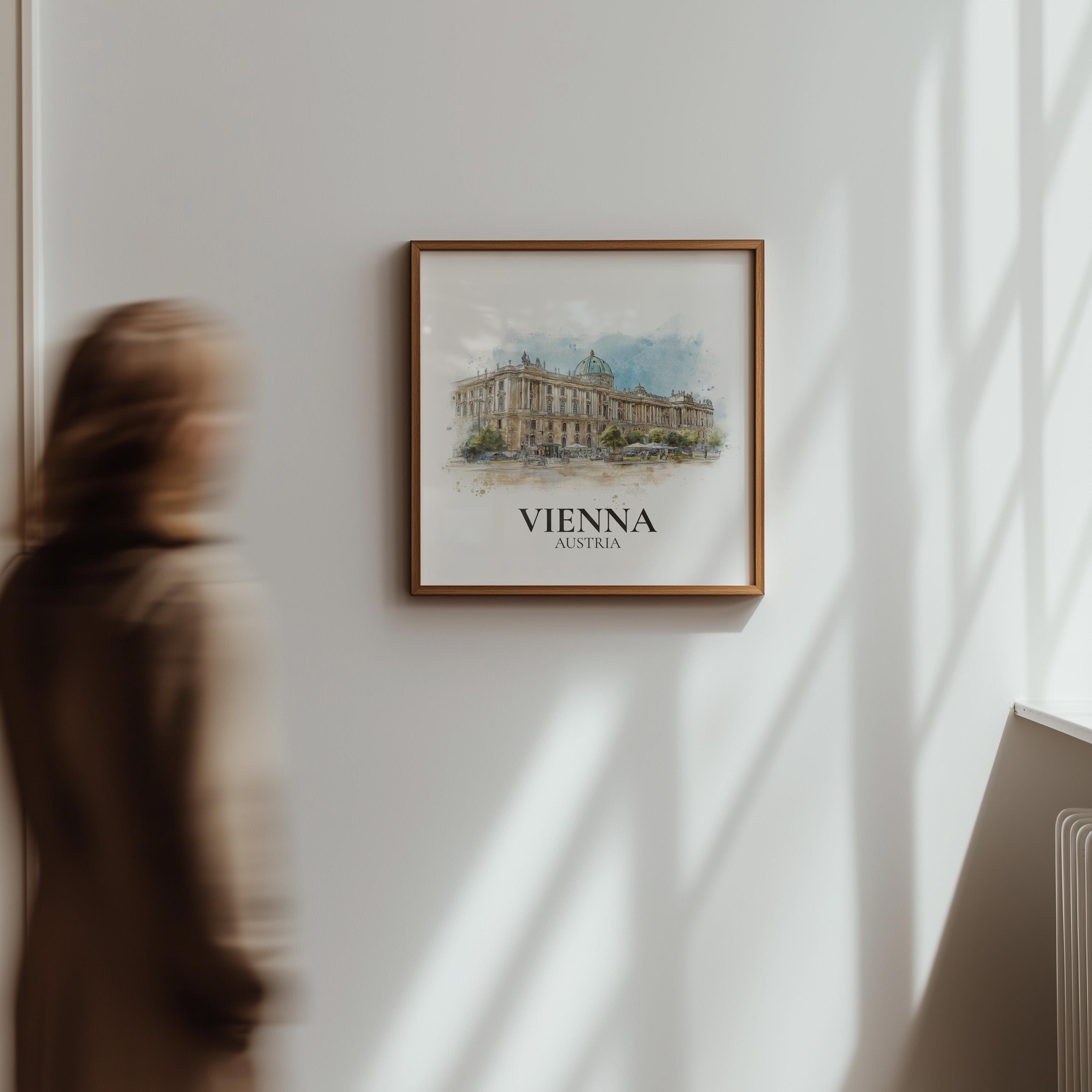 Vienna Austria Watercolor Wall Art Print, Custom Travel Poster, World Locations Keepsake Gift