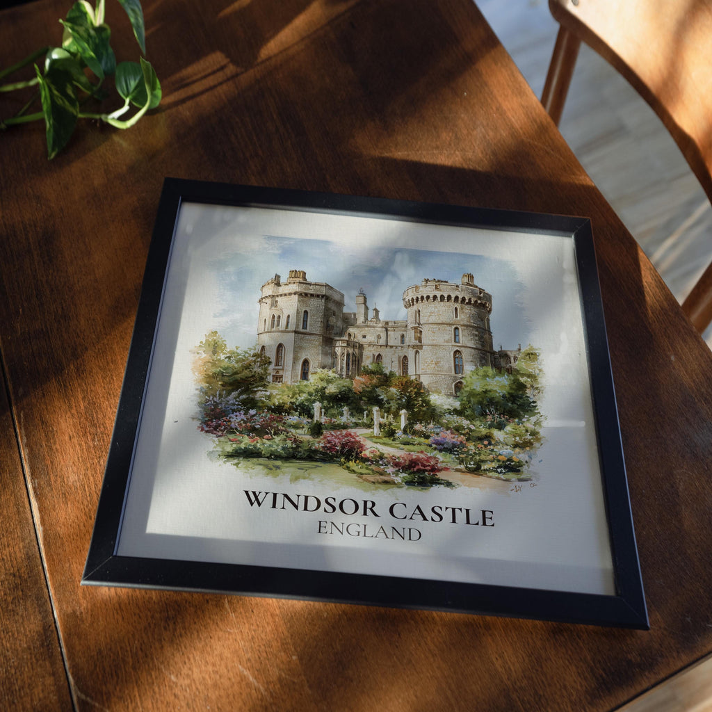 Windsor Castle England Watercolor Wall Art Print, Custom Travel Poster, World Locations Keepsake Gift