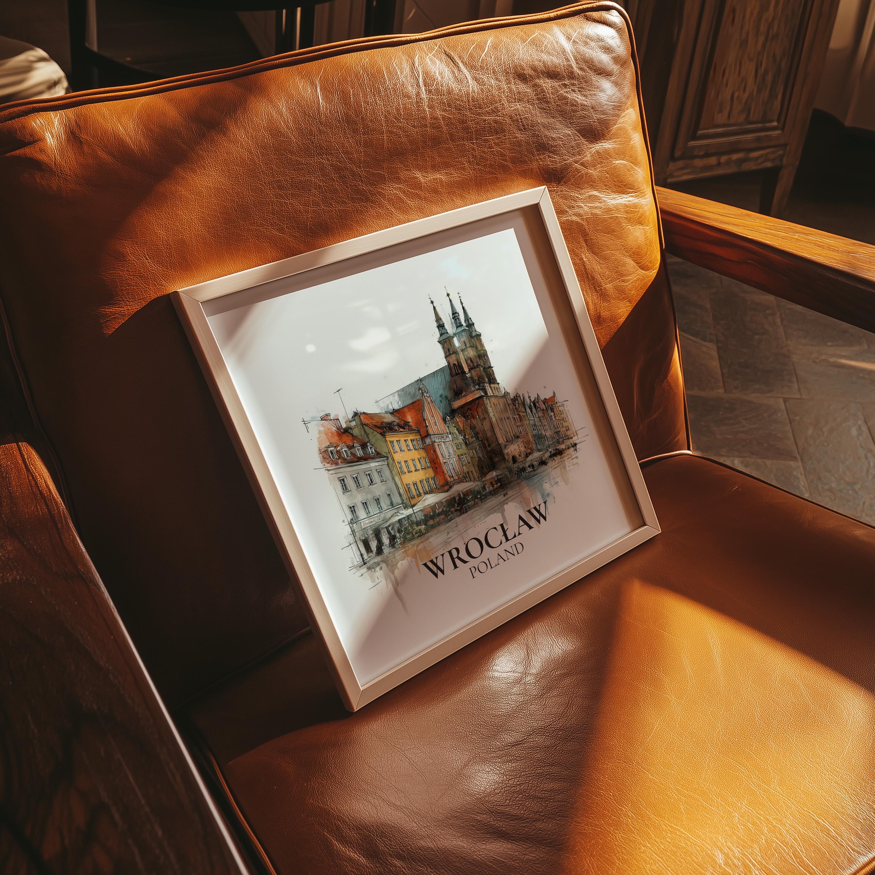 Wroclaw Poland Watercolor Wall Art Print, Custom Travel Poster, World Locations Keepsake Gift