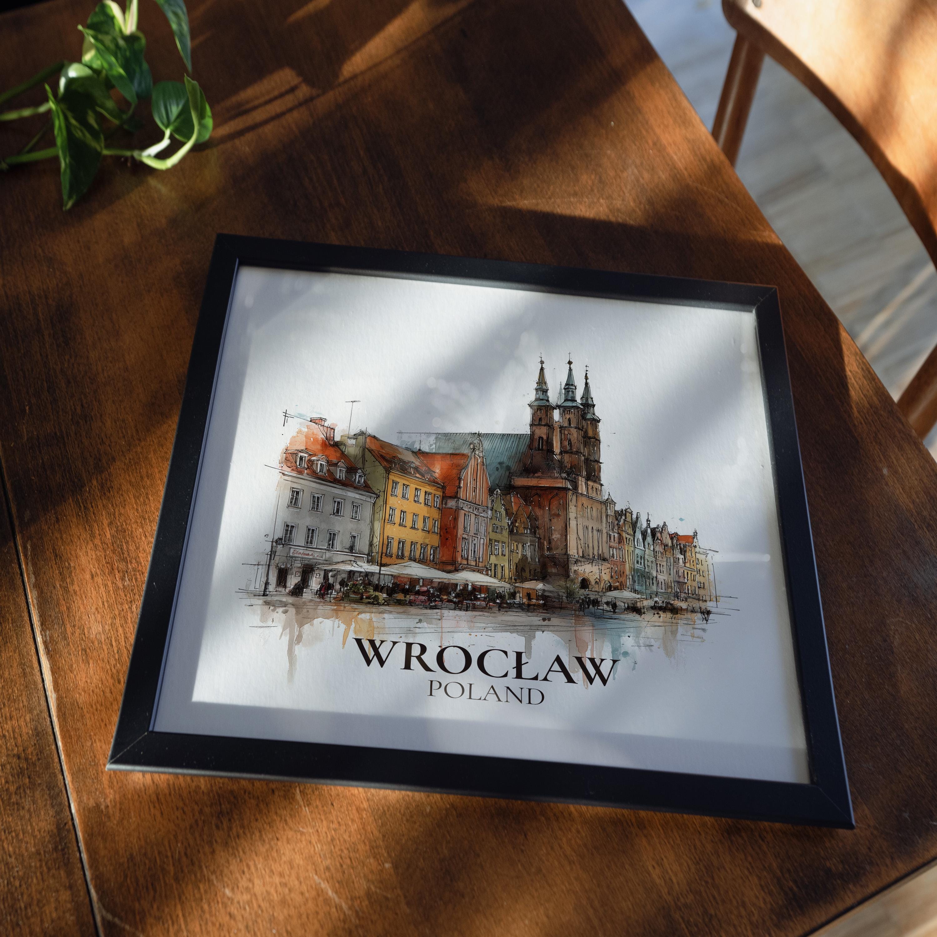 Wroclaw Poland Watercolor Wall Art Print, Custom Travel Poster, World Locations Keepsake Gift