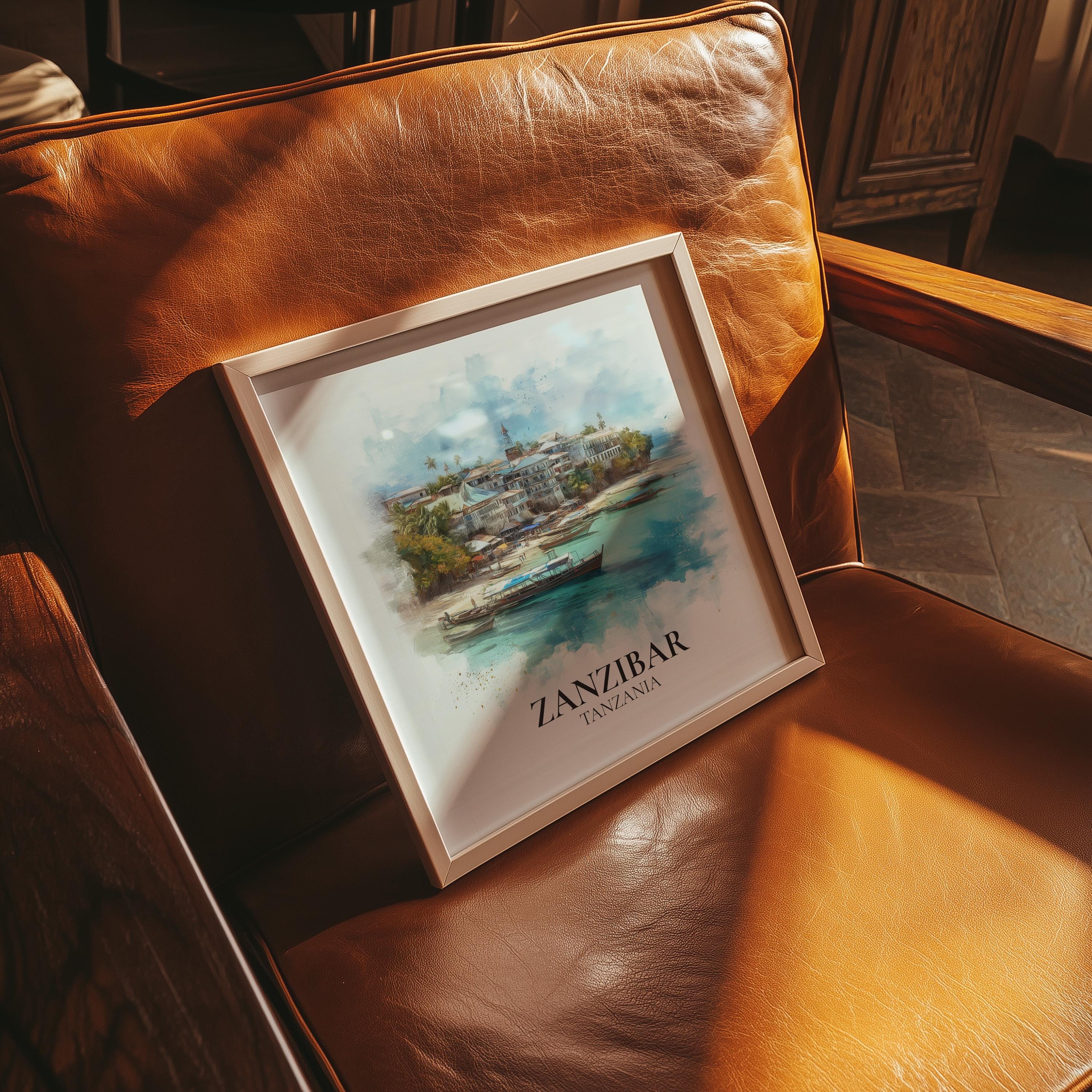 Zanzibar Tanzania Watercolor Wall Art Print, Custom Travel Poster, World Locations Keepsake Gift