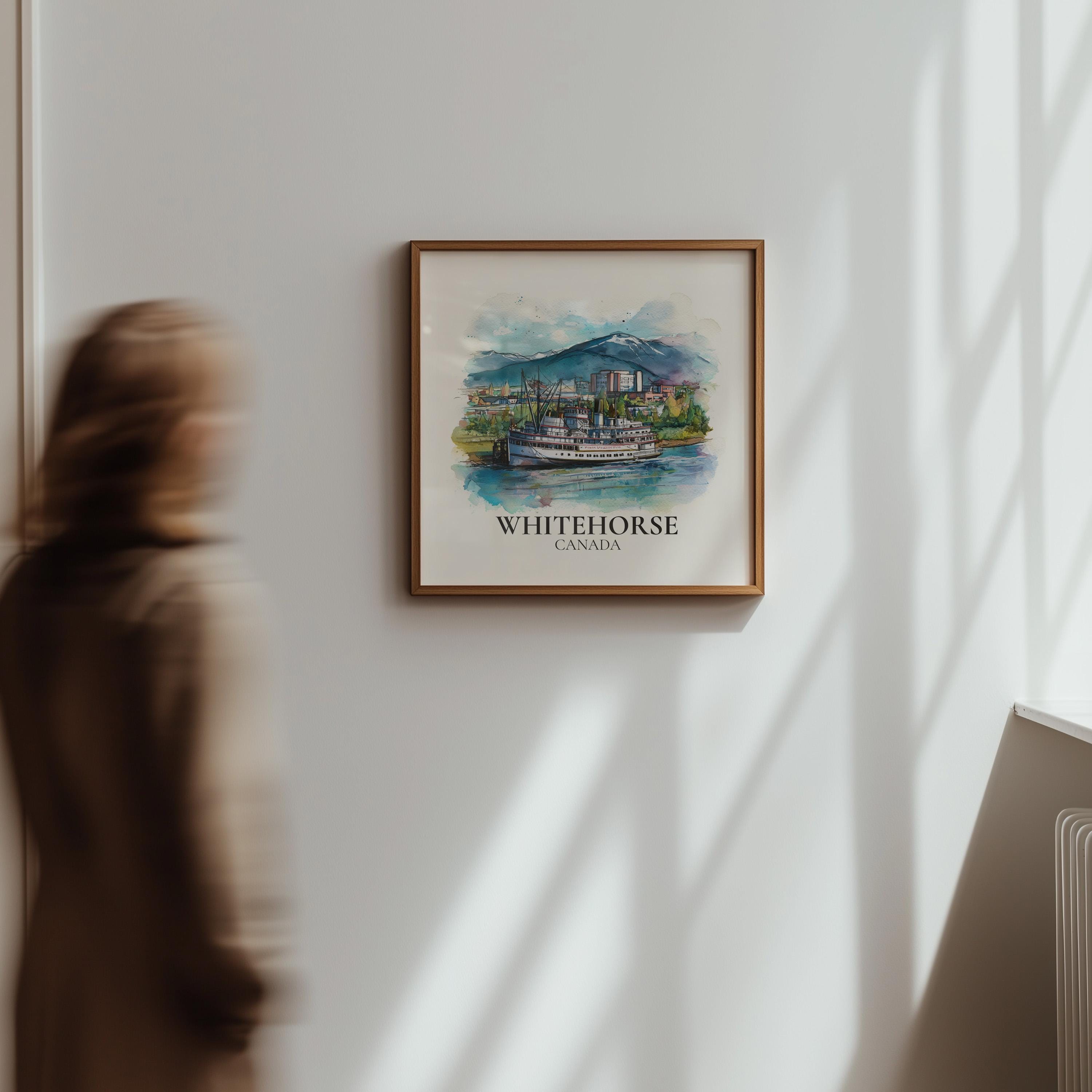 Whitehorse Canada Yukon Watercolor Wall Art Print, Custom Travel Poster, World Locations Keepsake Gift