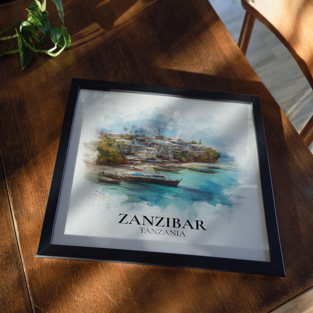 Zanzibar Tanzania Watercolor Wall Art Print, Custom Travel Poster, World Locations Keepsake Gift