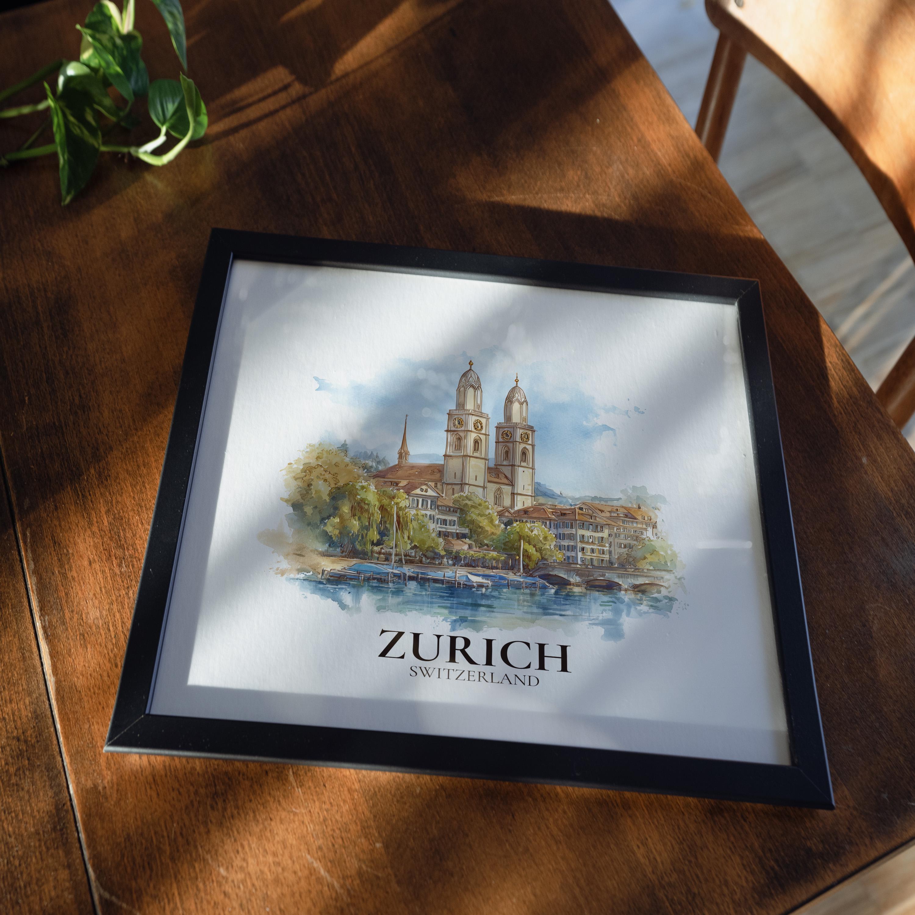Zurich Switzerland Watercolor Wall Art Print, Custom Travel Poster, World Locations Keepsake Gift