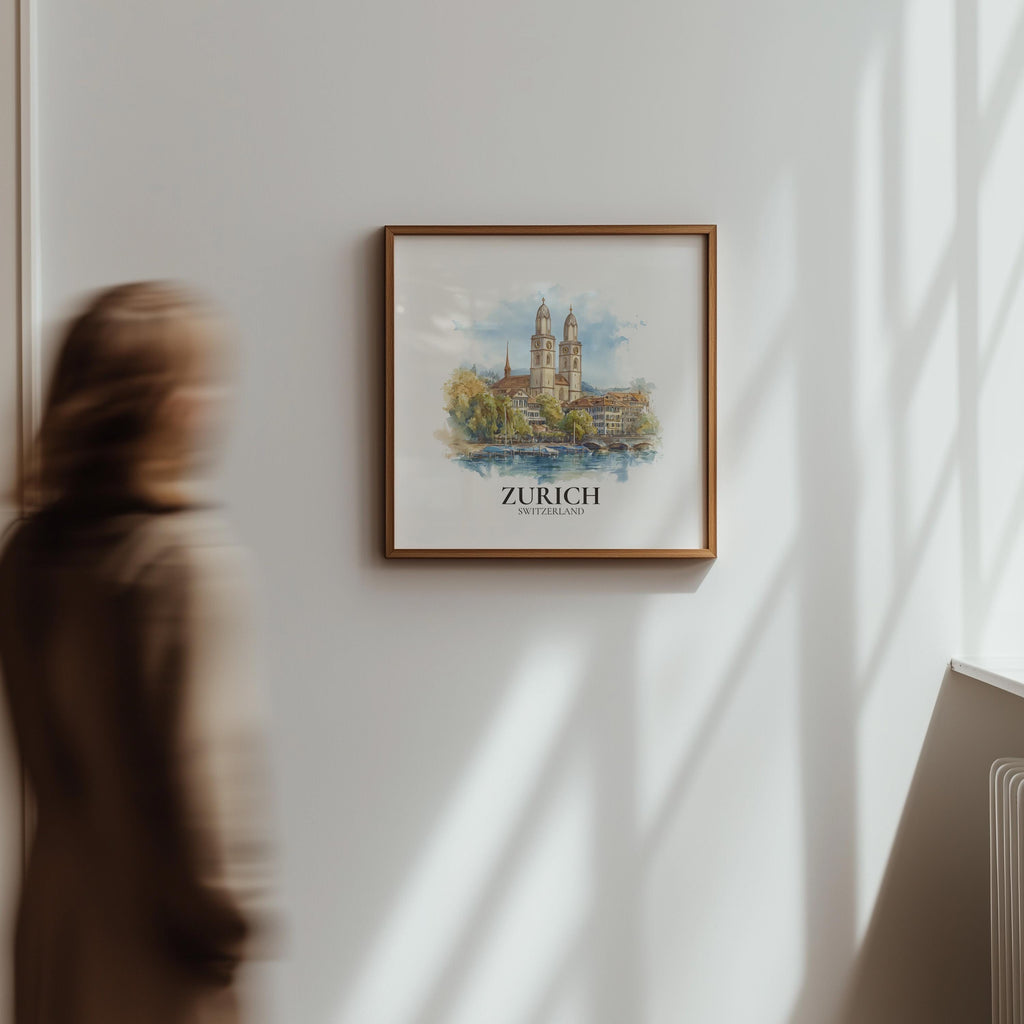 Zurich Switzerland Watercolor Wall Art Print, Custom Travel Poster, World Locations Keepsake Gift