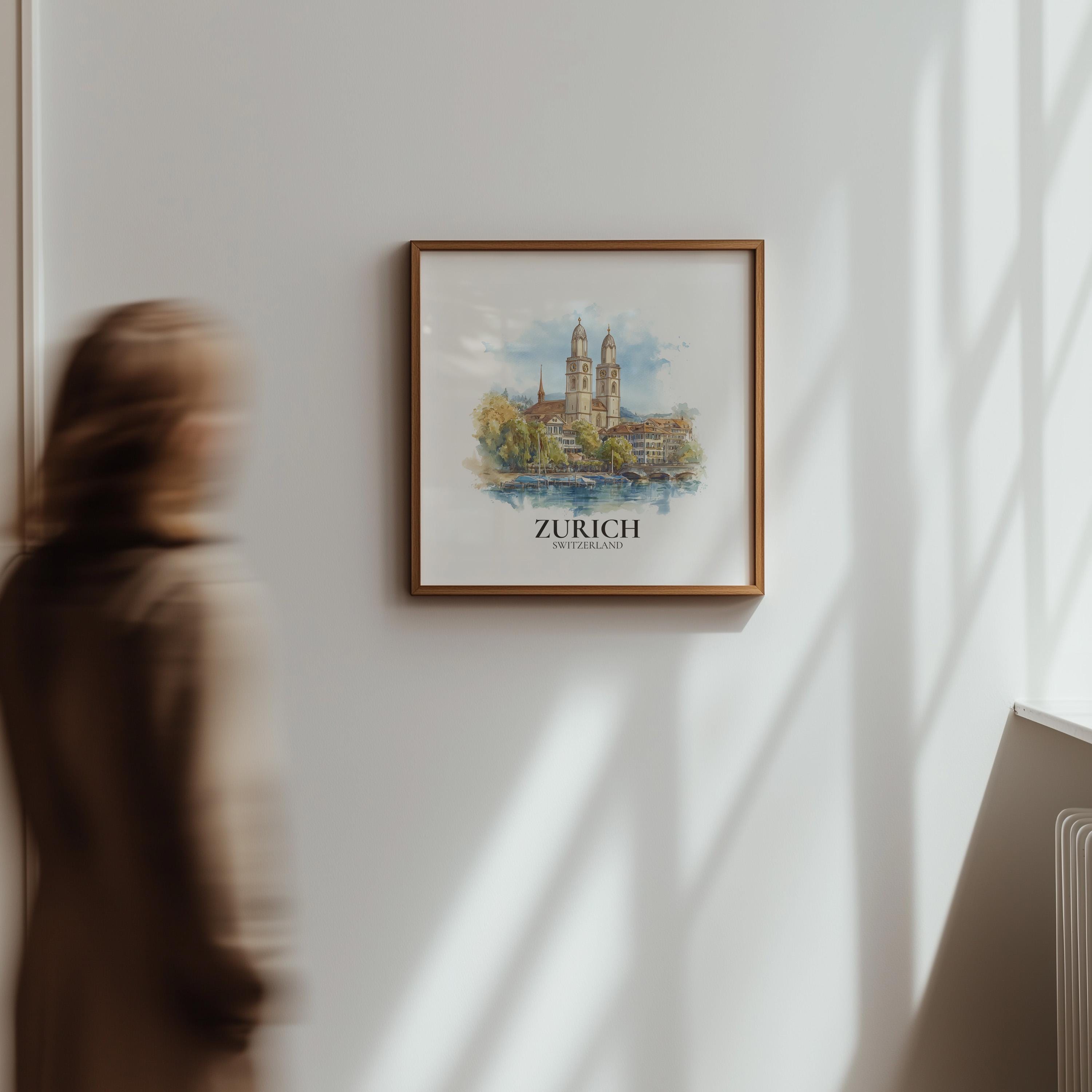 Zurich Switzerland Watercolor Wall Art Print, Custom Travel Poster, World Locations Keepsake Gift