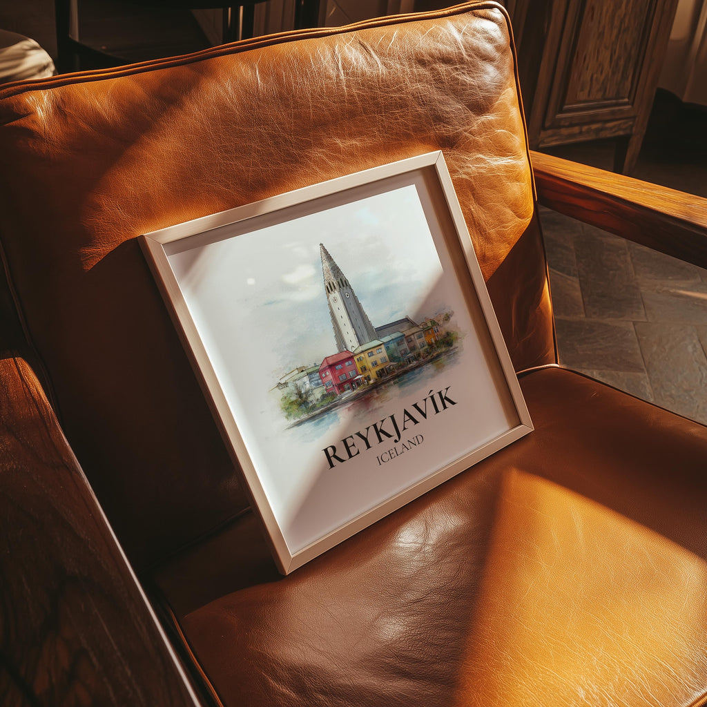 Reykjavik Iceland Watercolor Wall Art Print, Custom Travel Poster, World Locations Keepsake Gift