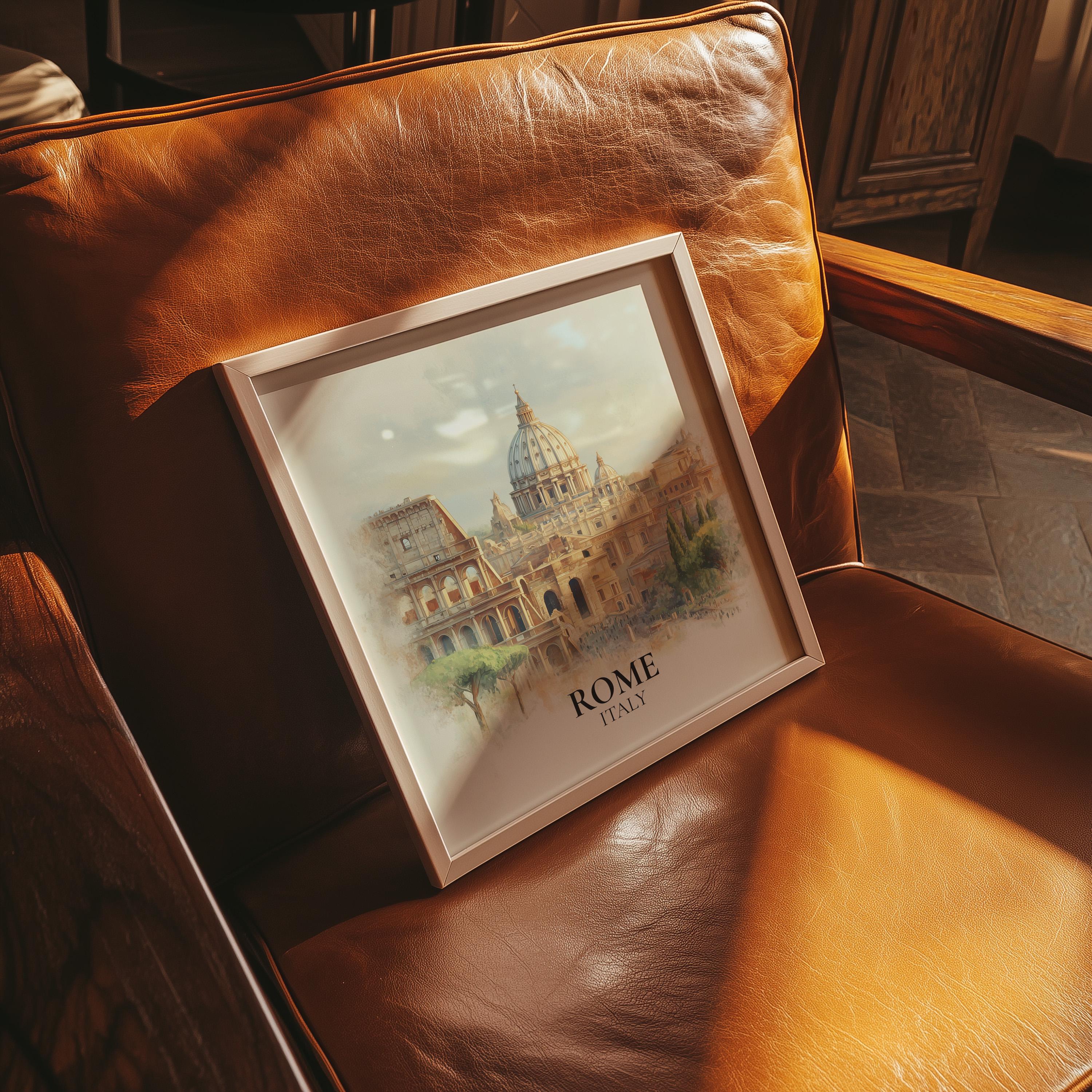 Rome Italy Watercolor Wall Art Print, Custom Travel Poster, World Locations Keepsake Gift