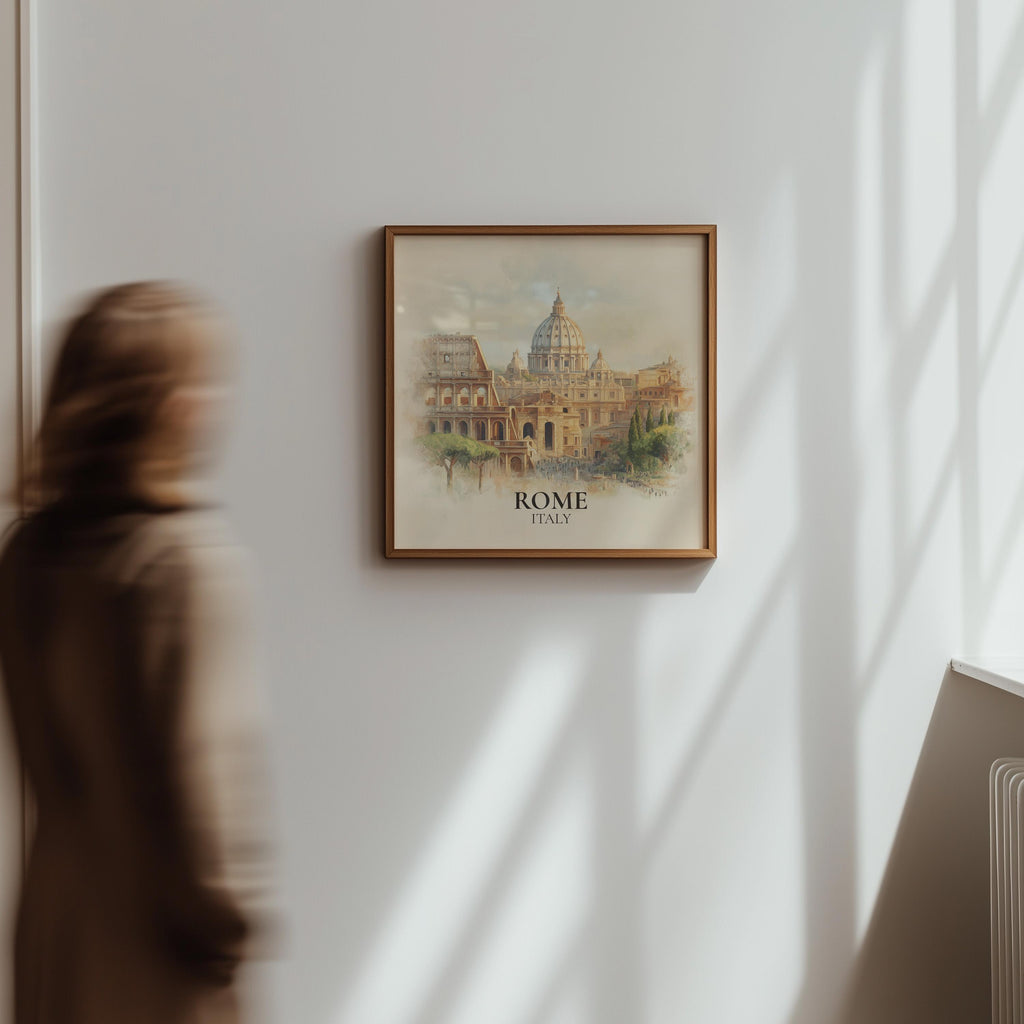 Rome Italy Watercolor Wall Art Print, Custom Travel Poster, World Locations Keepsake Gift