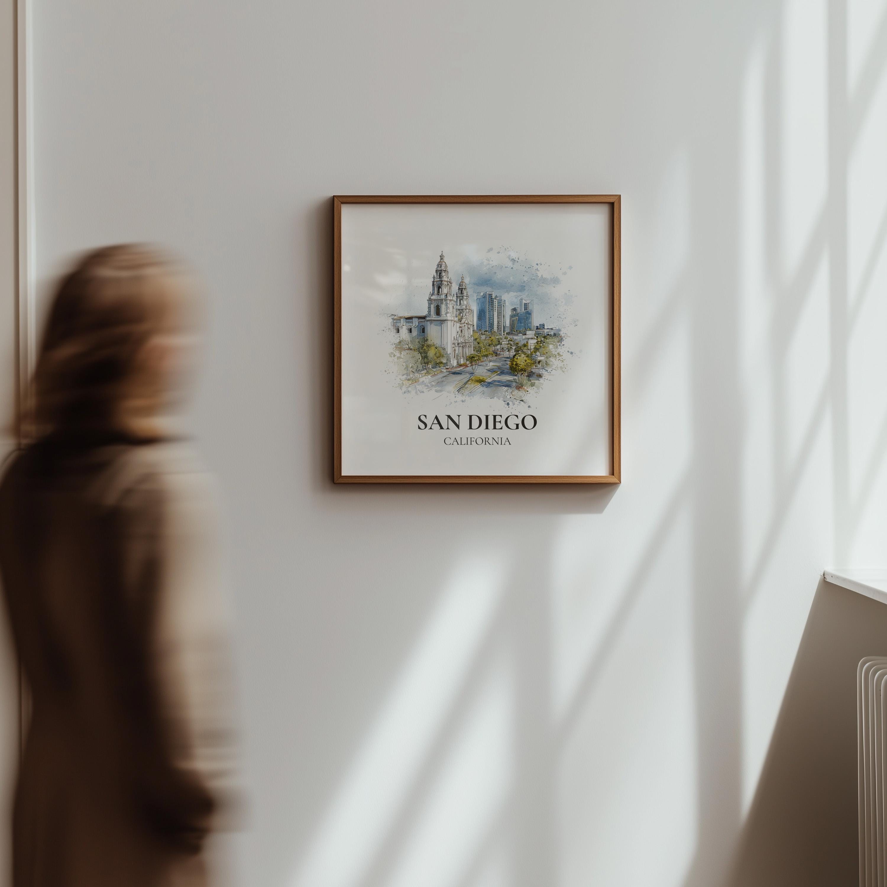 San Diego California Watercolor Wall Art Print, Custom Travel Poster, World Locations Keepsake Gift