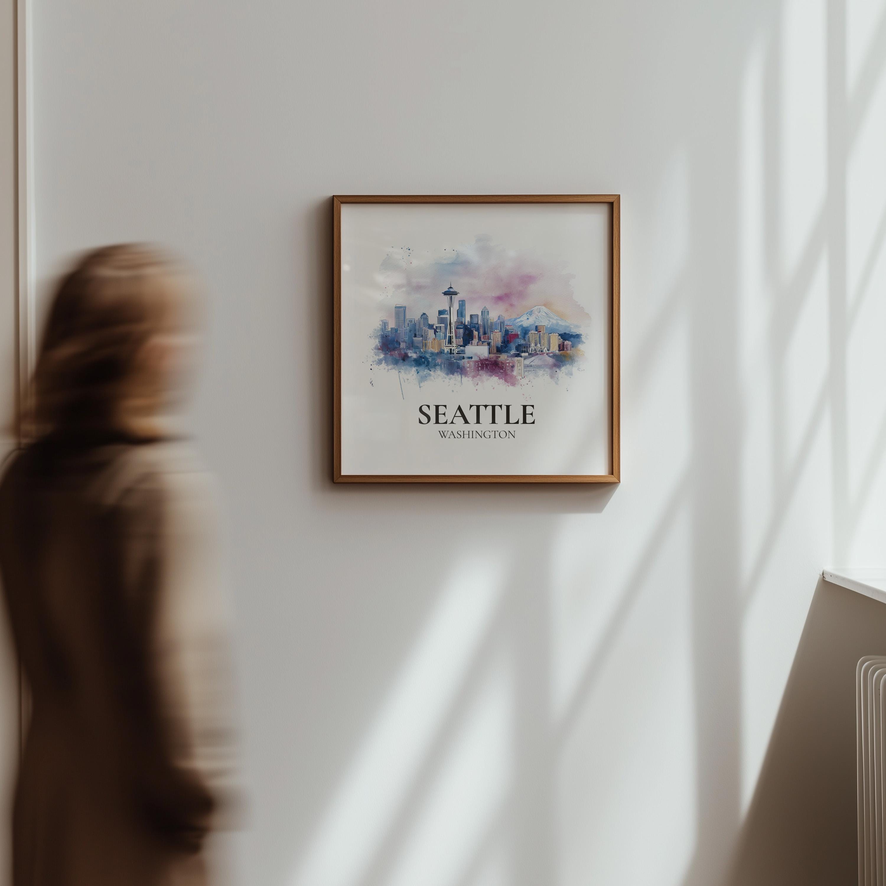 Seattle Washington Watercolor Wall Art Print, Custom Travel Poster, World Locations Keepsake Gift