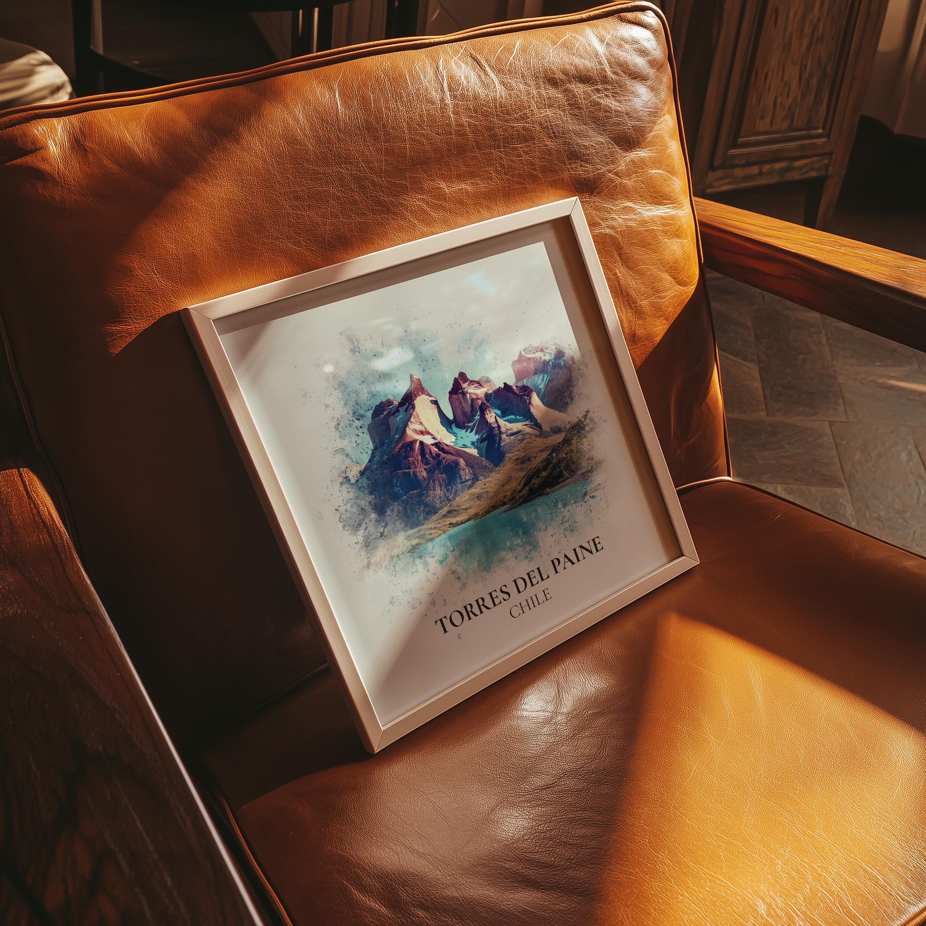 Torres del Paine Chile Watercolor Wall Art Print, Custom Travel Poster, World Locations Keepsake Gift