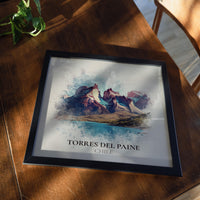 Torres del Paine Chile Watercolor Wall Art Print, Custom Travel Poster, World Locations Keepsake Gift