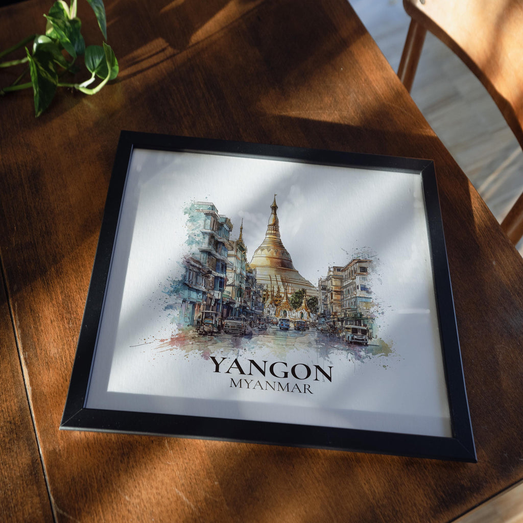 Yangon Myanmar Watercolor Wall Art Print, Custom Travel Poster, World Locations Keepsake Gift