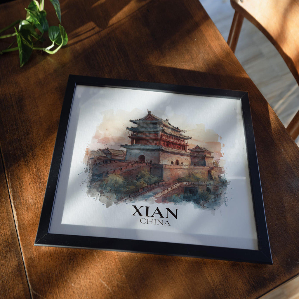 Xian China Watercolor Wall Art Print, Custom Travel Poster, World Locations Keepsake Gift