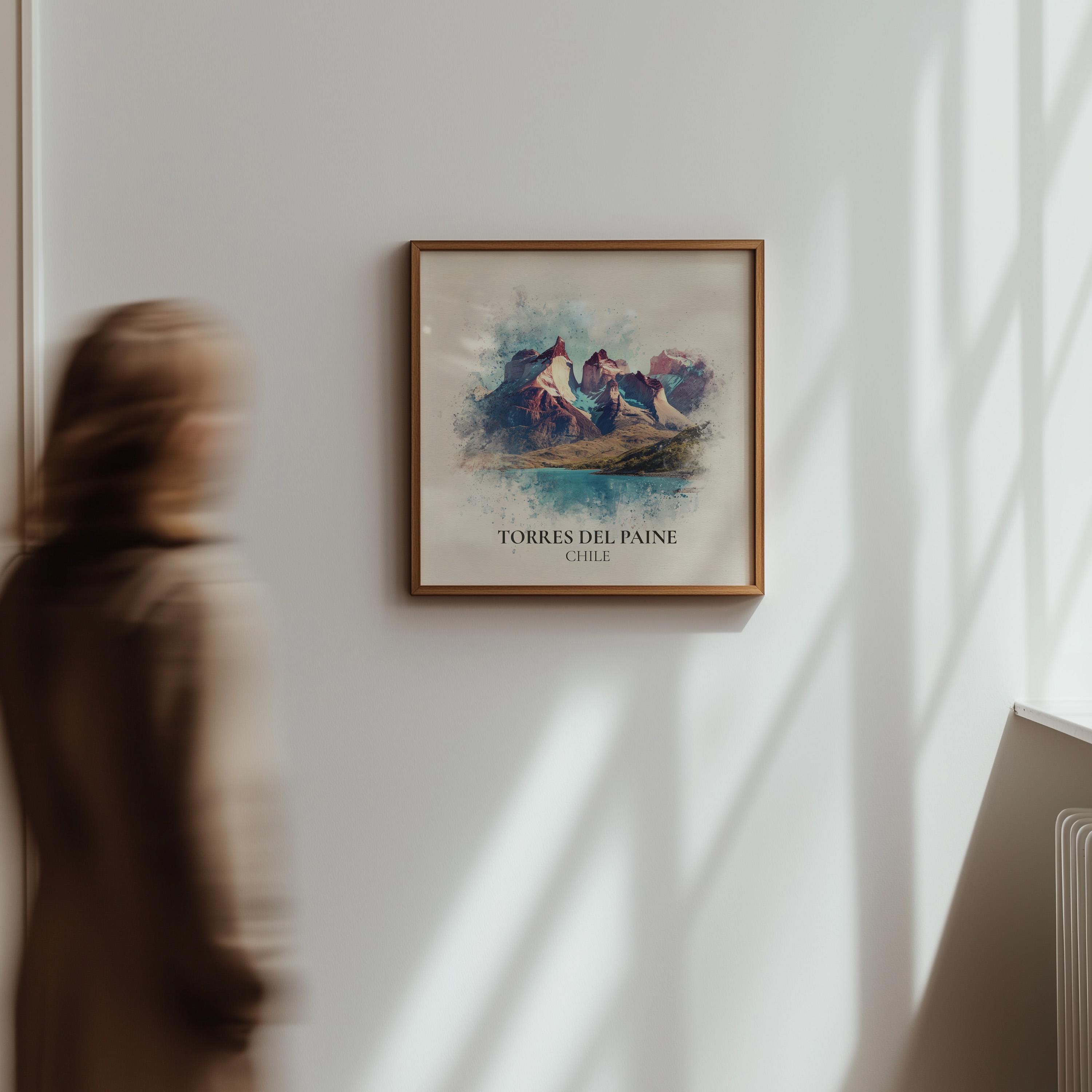 Torres del Paine Chile Watercolor Wall Art Print, Custom Travel Poster, World Locations Keepsake Gift