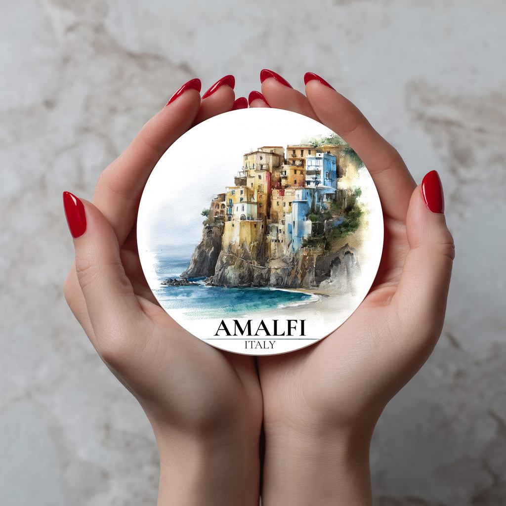 Amalfi Coast Italy3 Coaster, Watercolor Personalized Painting, Travel Gift Souvenir, Home Decor, Ceramic Set