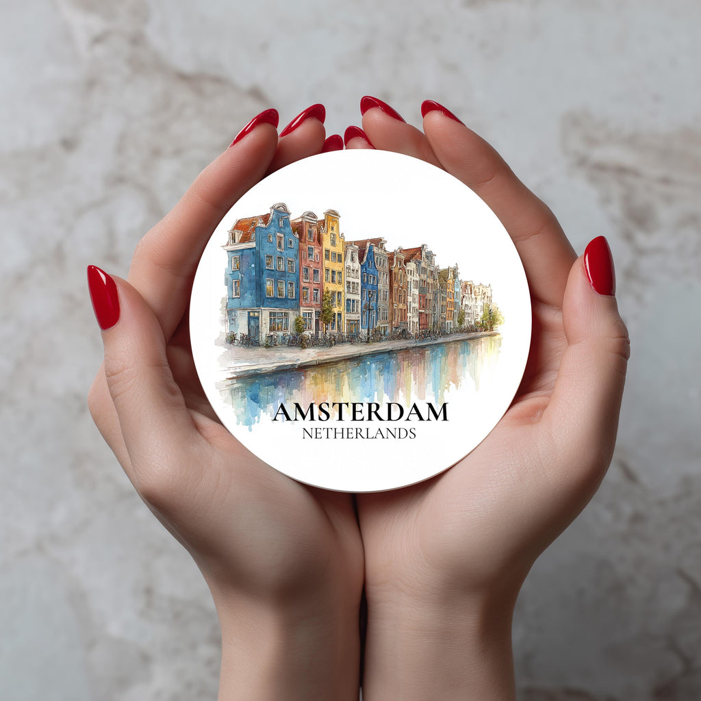 Amsterdam Netherlands2 Coaster, Watercolor Personalized Painting, Travel Gift Souvenir, Home Decor, Ceramic Set