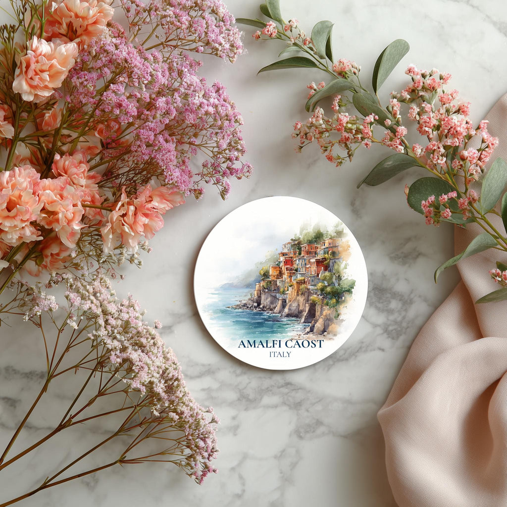 Amalfi Coast Italy2 Coaster, Watercolor Personalized Painting, Travel Gift Souvenir, Home Decor, Ceramic Set