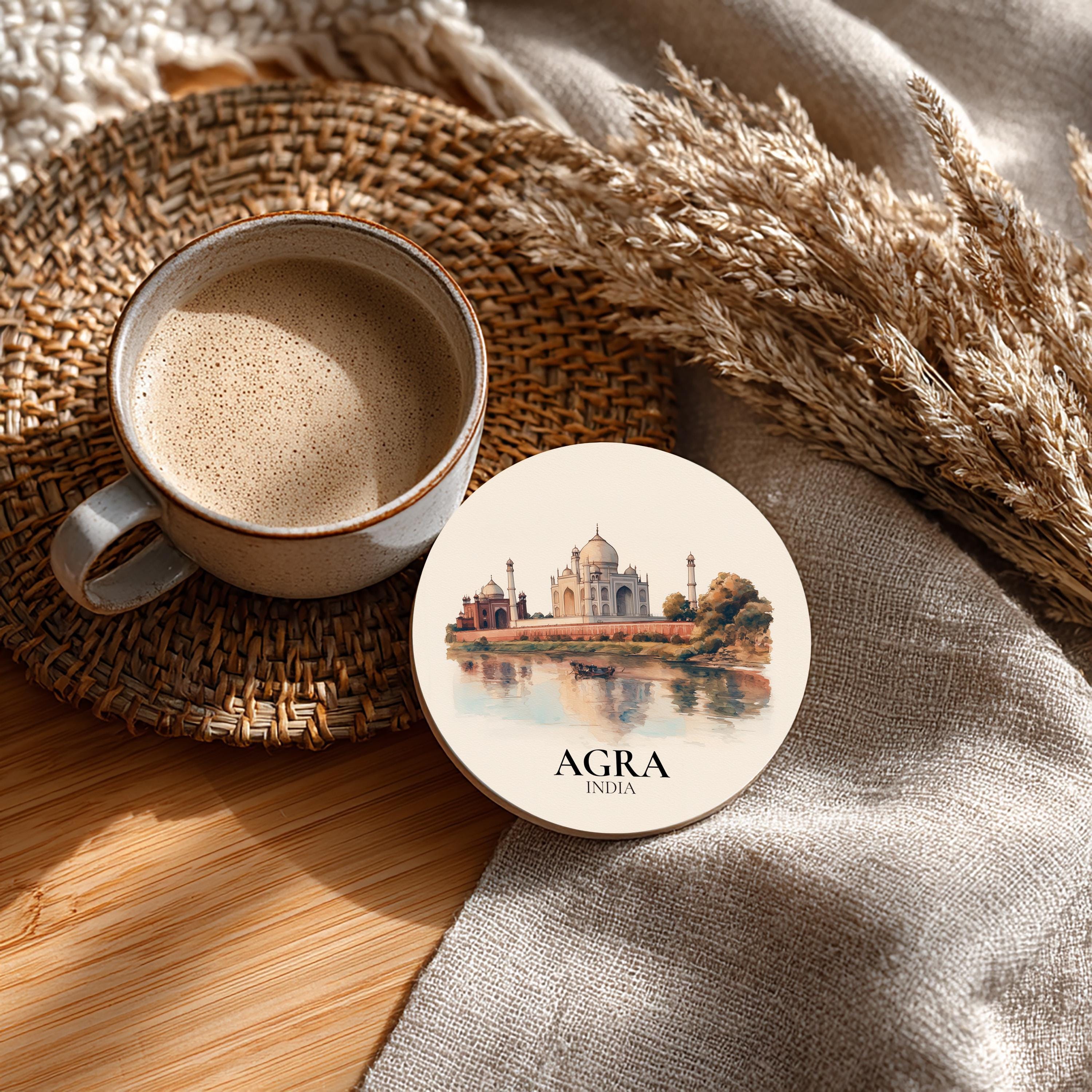 Agra India Coaster, Watercolor Personalized Painting, Travel Gift Souvenir, Home Decor, Ceramic Set