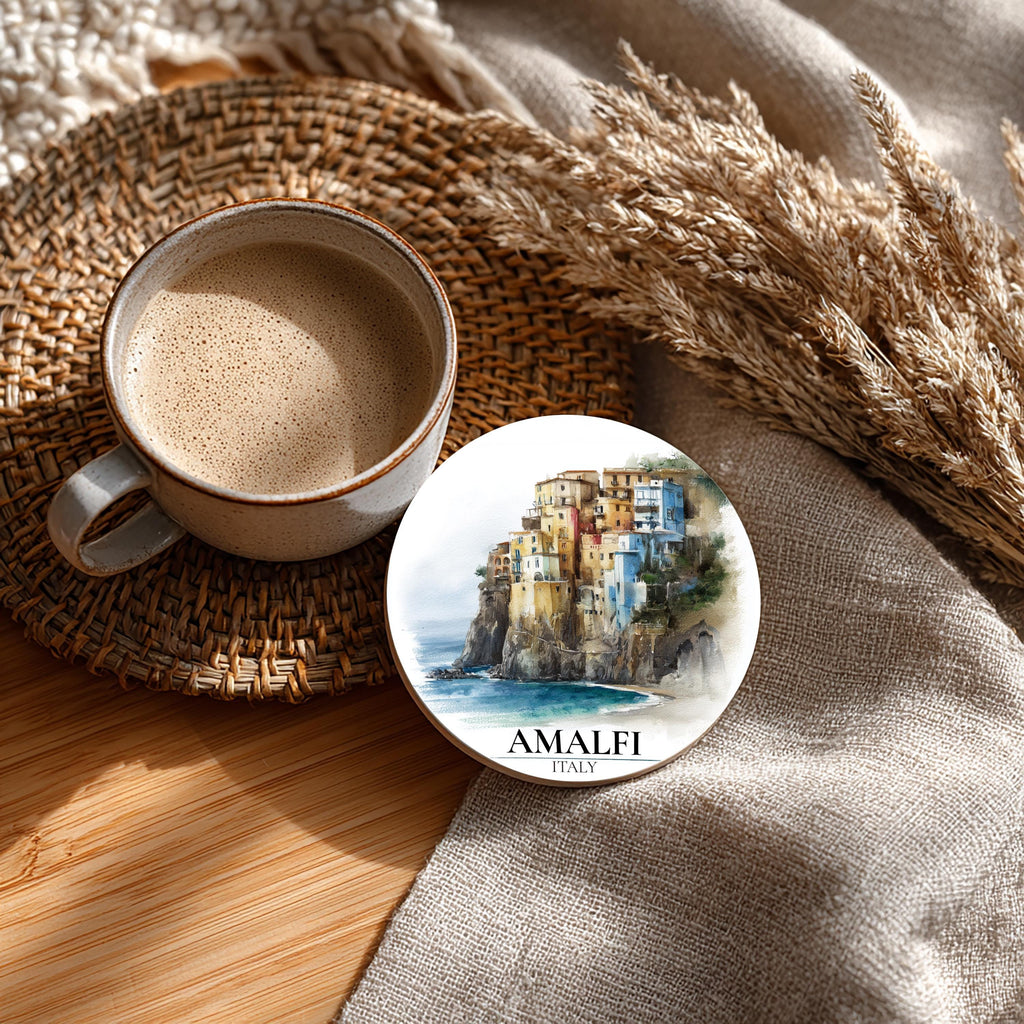 Amalfi Coast Italy3 Coaster, Watercolor Personalized Painting, Travel Gift Souvenir, Home Decor, Ceramic Set