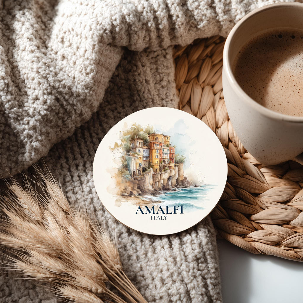 Amalfi Coast Italy Coaster, Watercolor Personalized Painting, Travel Gift Souvenir, Home Decor, Ceramic Set