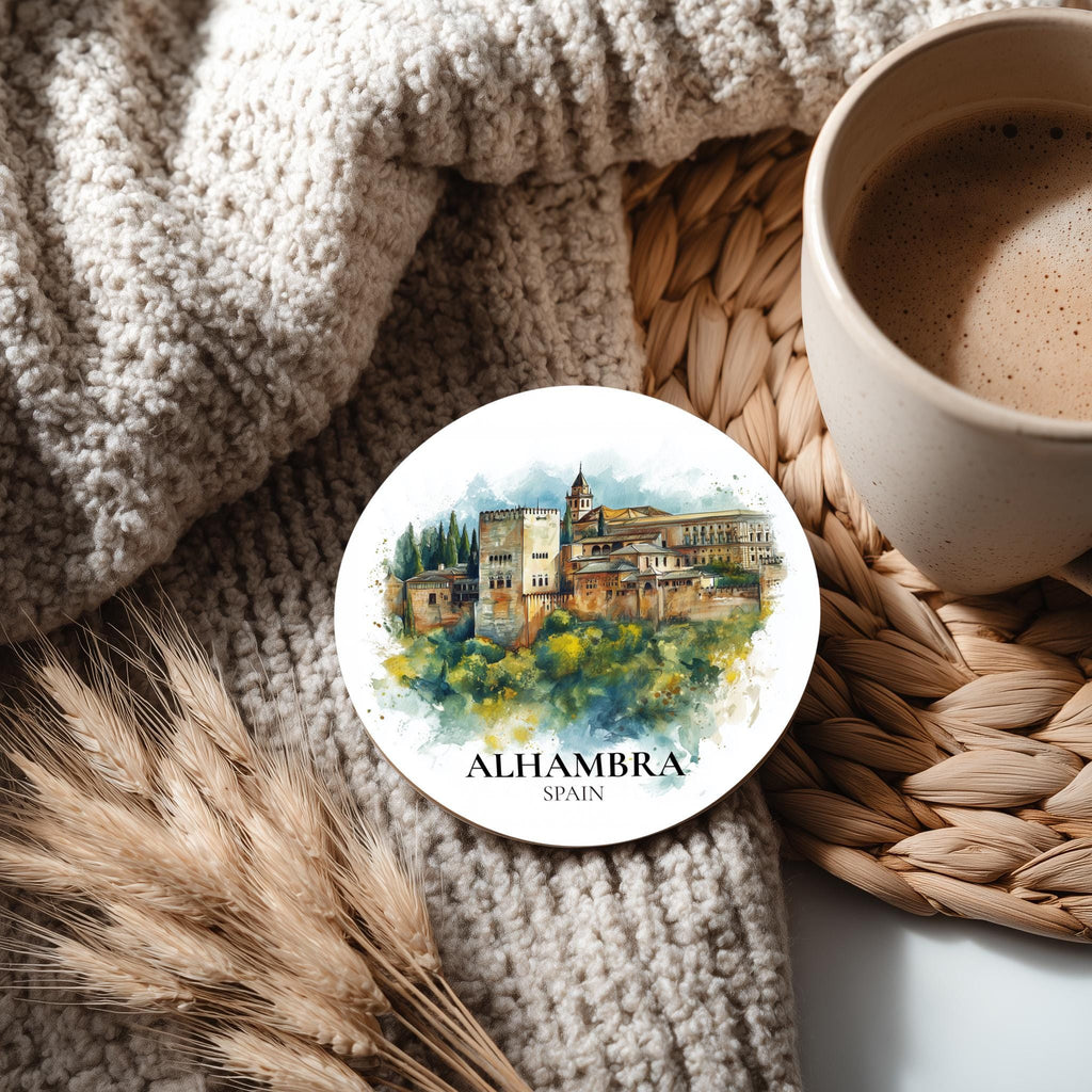 Alhambra Spain Coaster, Watercolor Personalized Painting, Travel Gift Souvenir, Home Decor, Ceramic Set