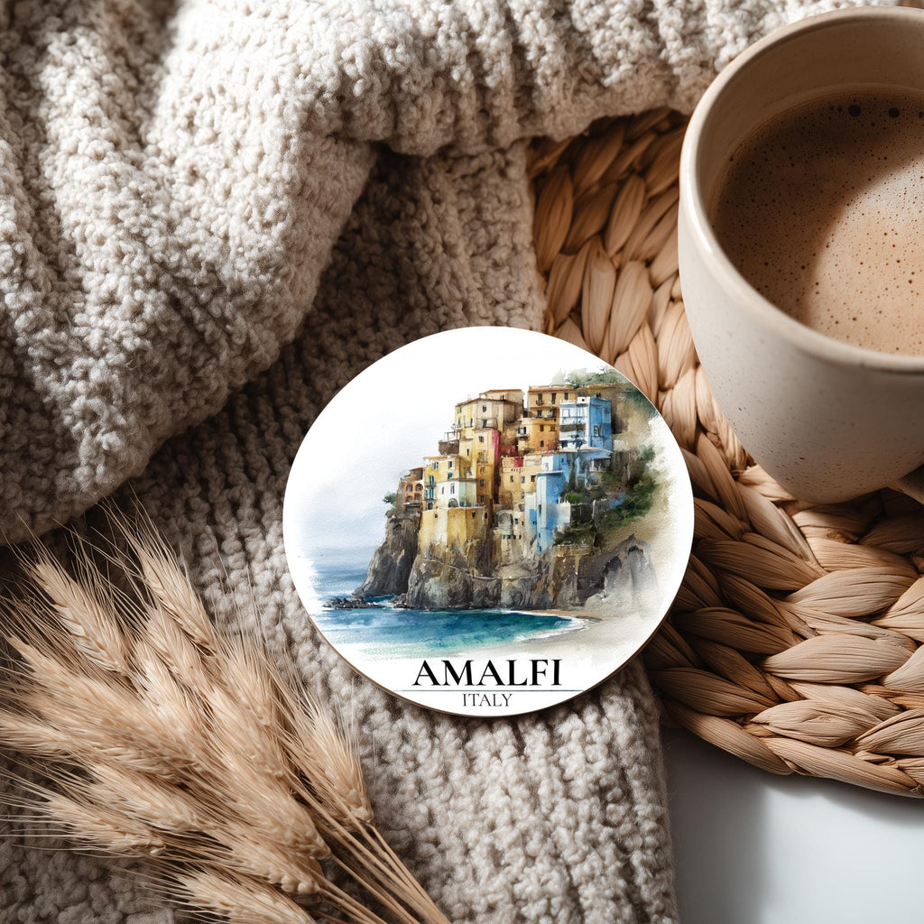 Amalfi Coast Italy3 Coaster, Watercolor Personalized Painting, Travel Gift Souvenir, Home Decor, Ceramic Set