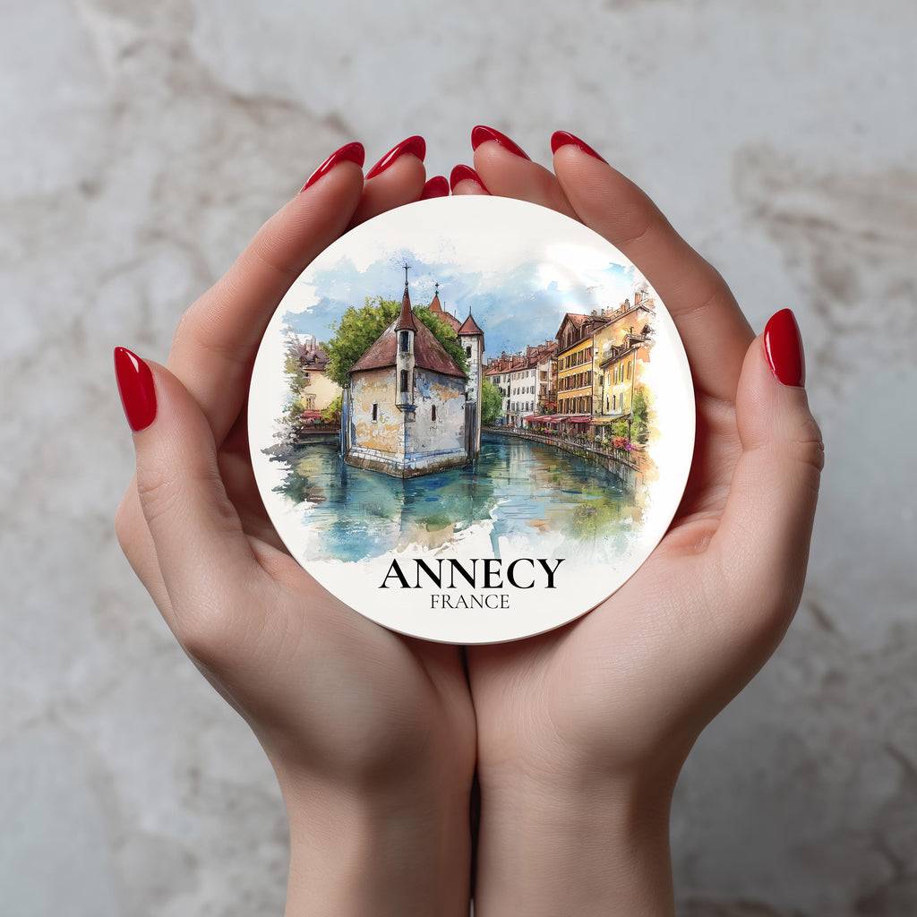 Annecy France Coaster, Watercolor Personalized Painting, Travel Gift Souvenir, Home Decor, Ceramic Set