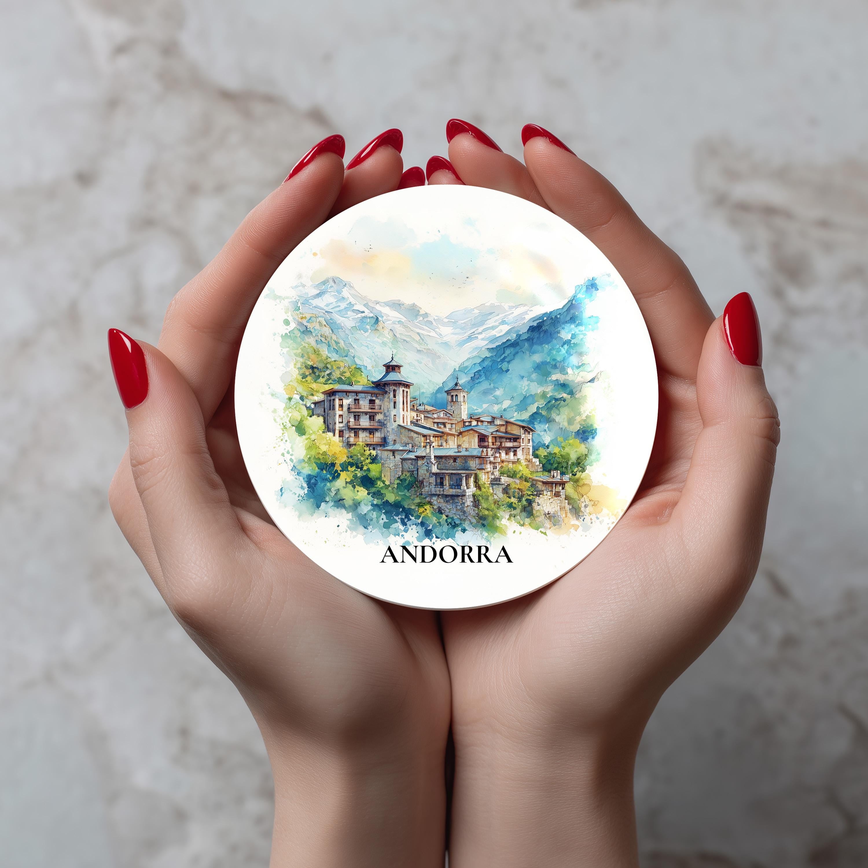 Andorra la Vella Andorra Coaster, Watercolor Personalized Painting, Travel Gift Souvenir, Home Decor, Ceramic Set