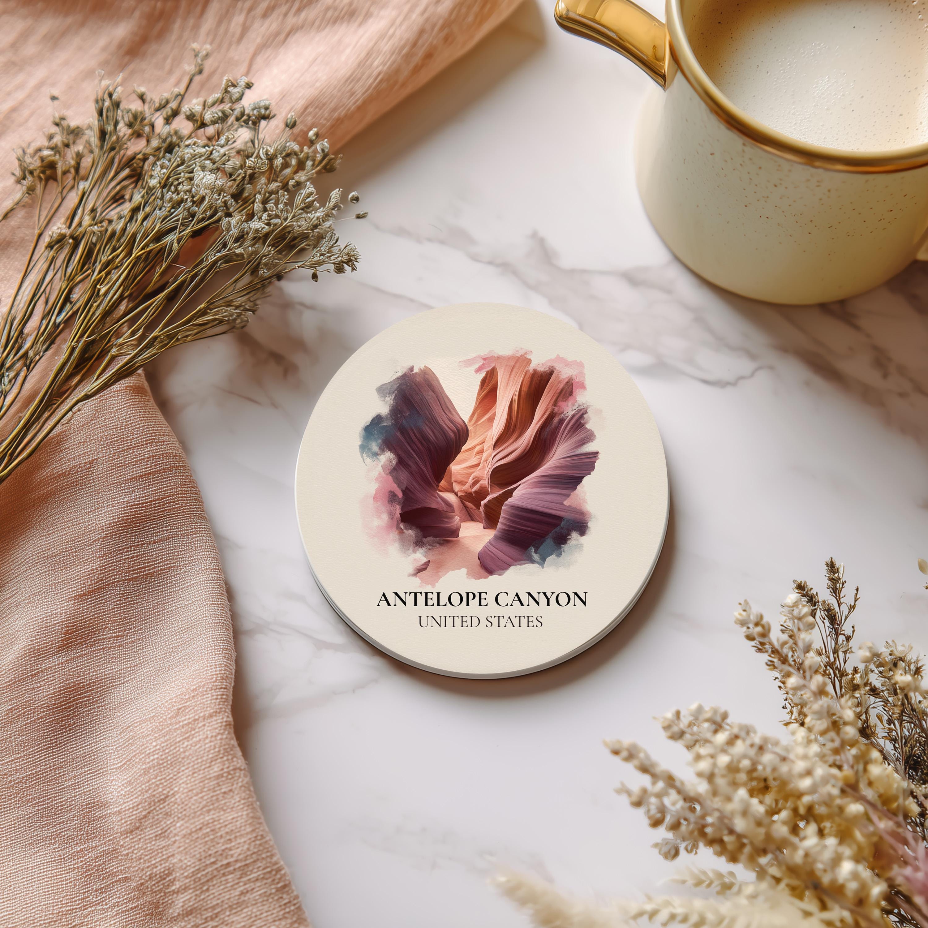 Antelope Canyon United States Coaster, Watercolor Personalized Painting, Travel Gift Souvenir, Home Decor, Ceramic Set