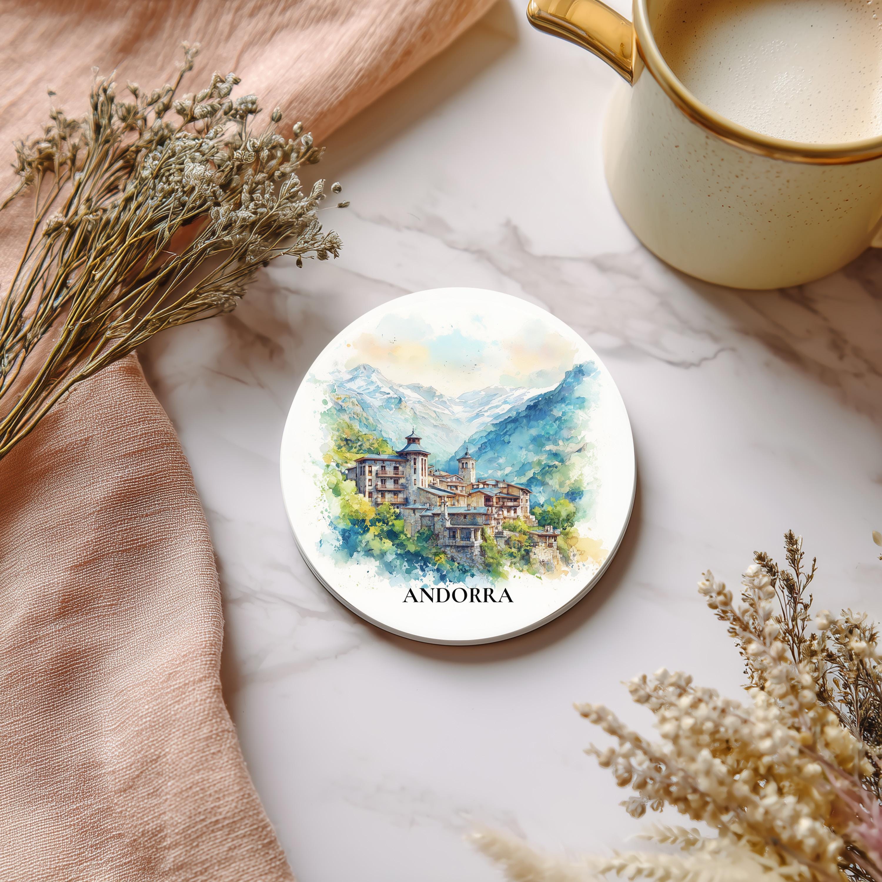 Andorra la Vella Andorra Coaster, Watercolor Personalized Painting, Travel Gift Souvenir, Home Decor, Ceramic Set
