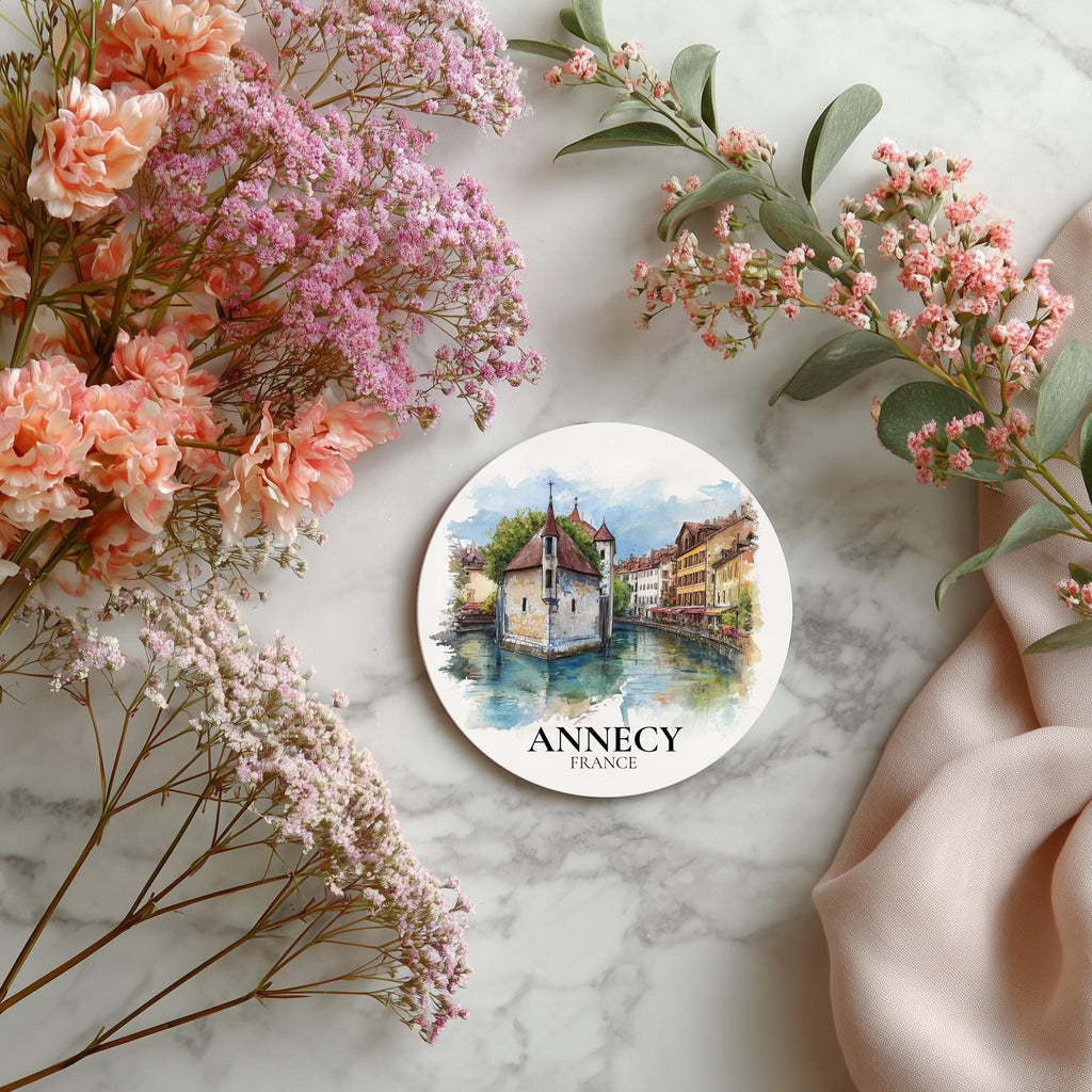 Annecy France Coaster, Watercolor Personalized Painting, Travel Gift Souvenir, Home Decor, Ceramic Set