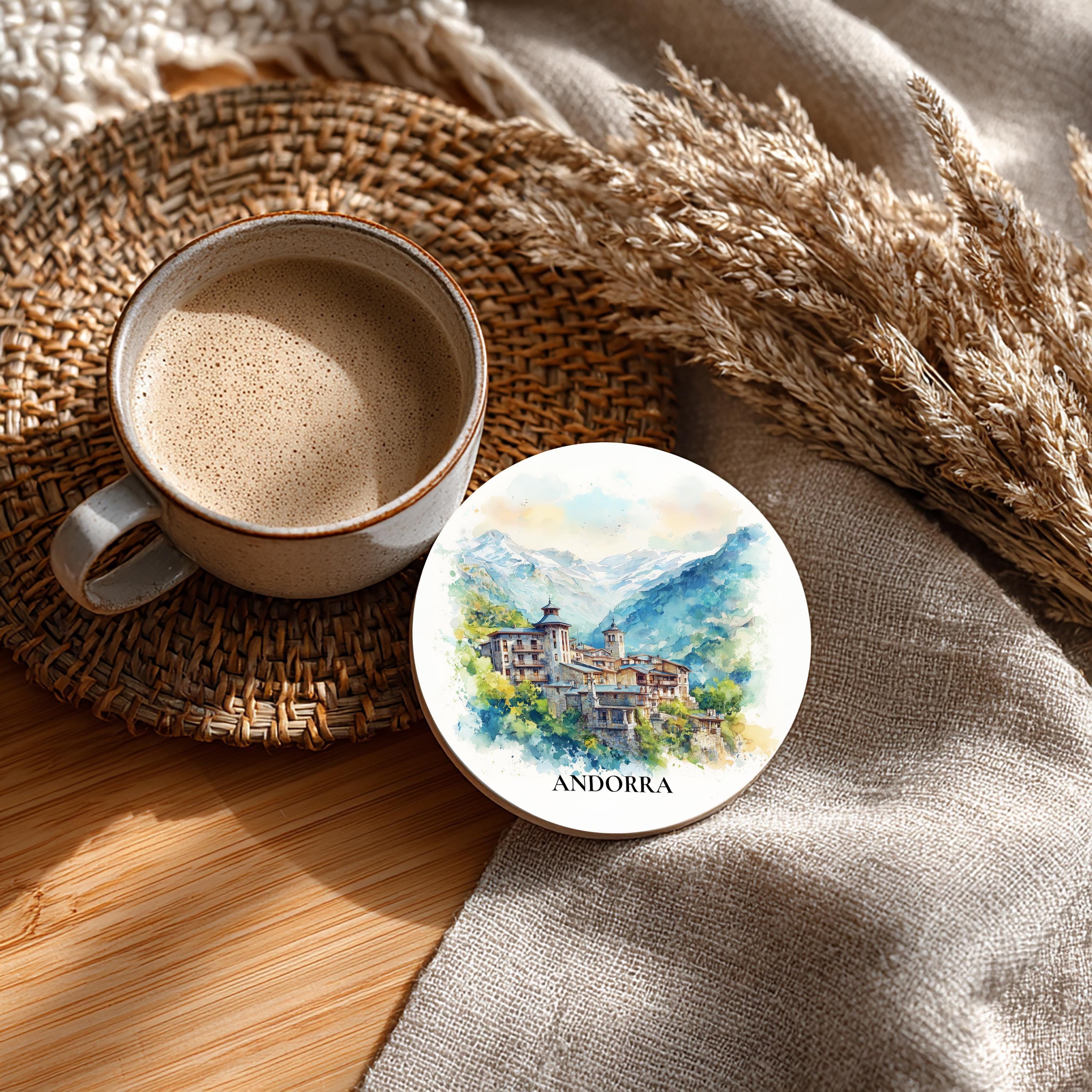 Andorra la Vella Andorra Coaster, Watercolor Personalized Painting, Travel Gift Souvenir, Home Decor, Ceramic Set