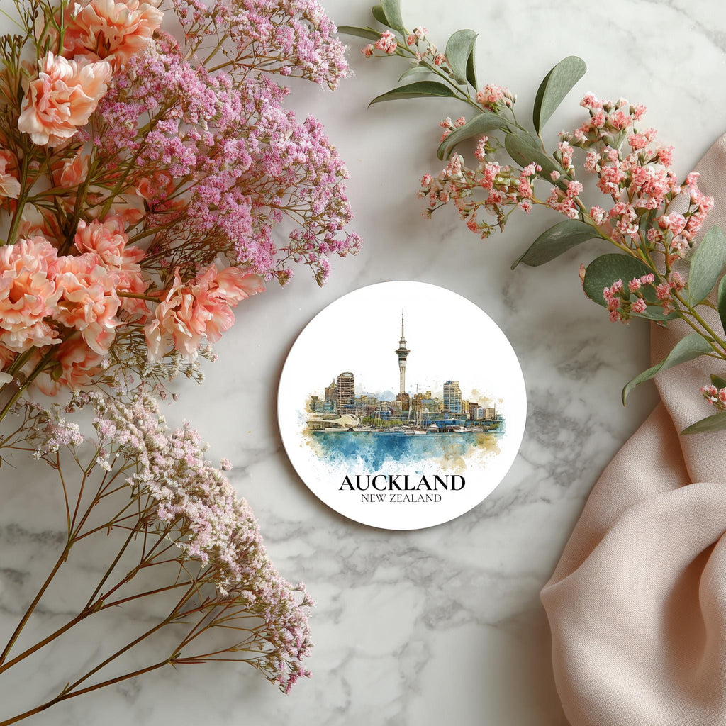 Auckland New Zealand Coaster, Watercolor Personalized Painting, Travel Gift Souvenir, Home Decor, Ceramic Set