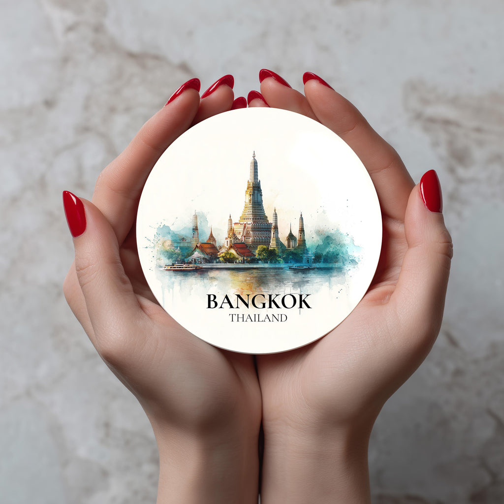 Bangkok Thailand Coaster, Watercolor Personalized Painting, Travel Gift Souvenir, Home Decor, Ceramic Set